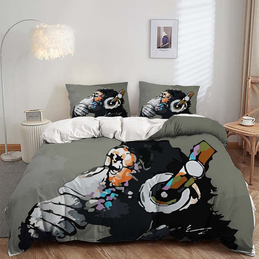 AILONEN Monkey Duvet Cover Set,Monkey Bedding Set Full Size,Cute Monkey Comforter Cover,Cartoon Animal Bedding Set for Kids,1 Quilt Cover 2 Pillowcases 3 Piece