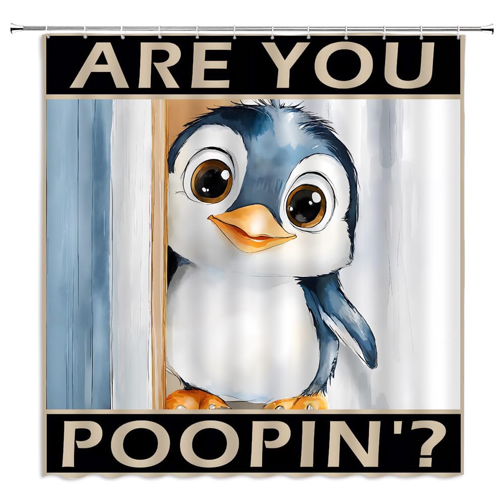 YSSFAV Funny Penguin Shower Curtain are You Poopin' Cute Animal Fun Modern Creative Bathroom Decor Curtains Set with Hooks, 70" W x 70" H