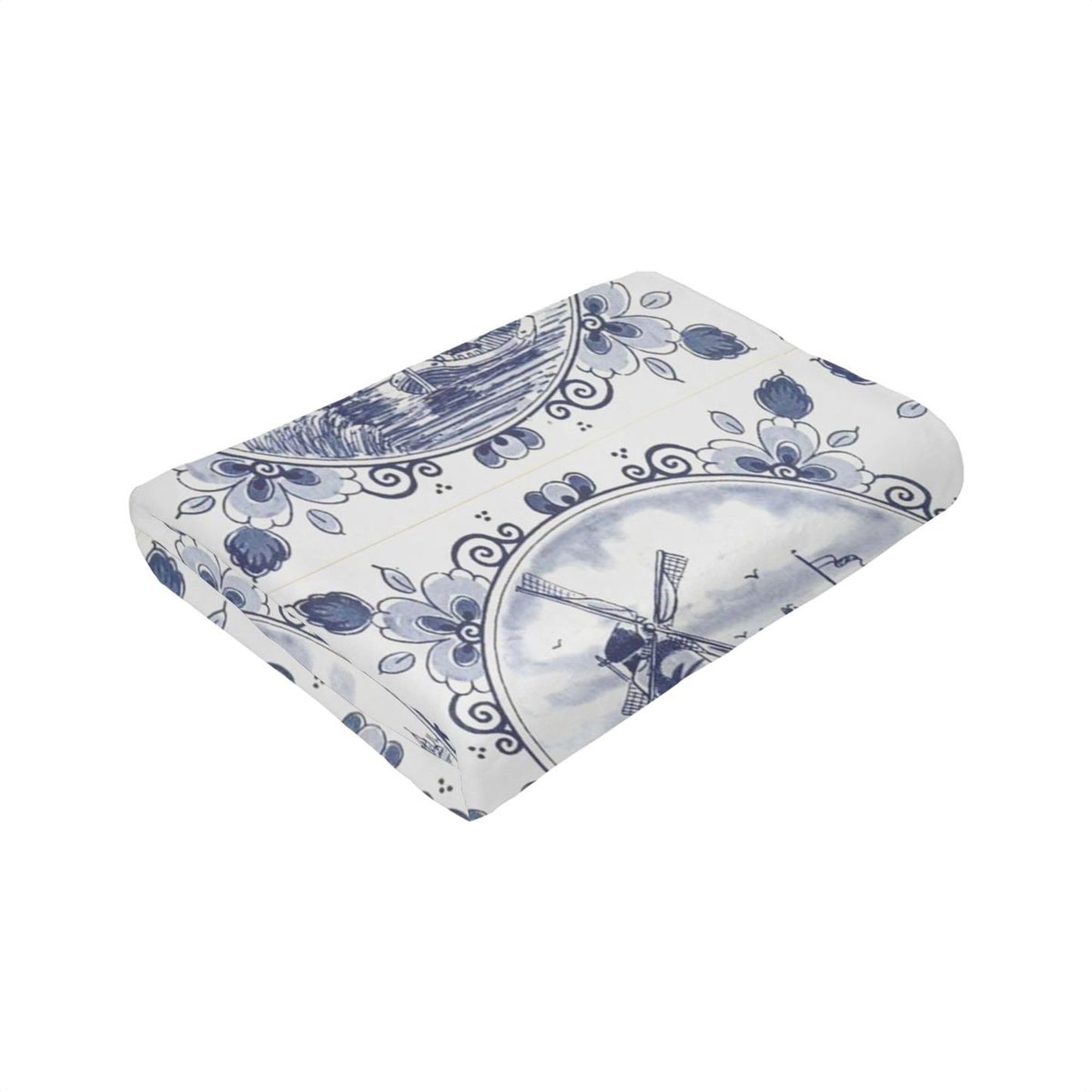 Nederland Cute Vintage Dutch Windmill Delft Blue Blanket Super Soft Flannel Blanket Comfy Cozy Throw Blanket Couch Lightweight Blankets for Living Room Bedroom 80"x60"