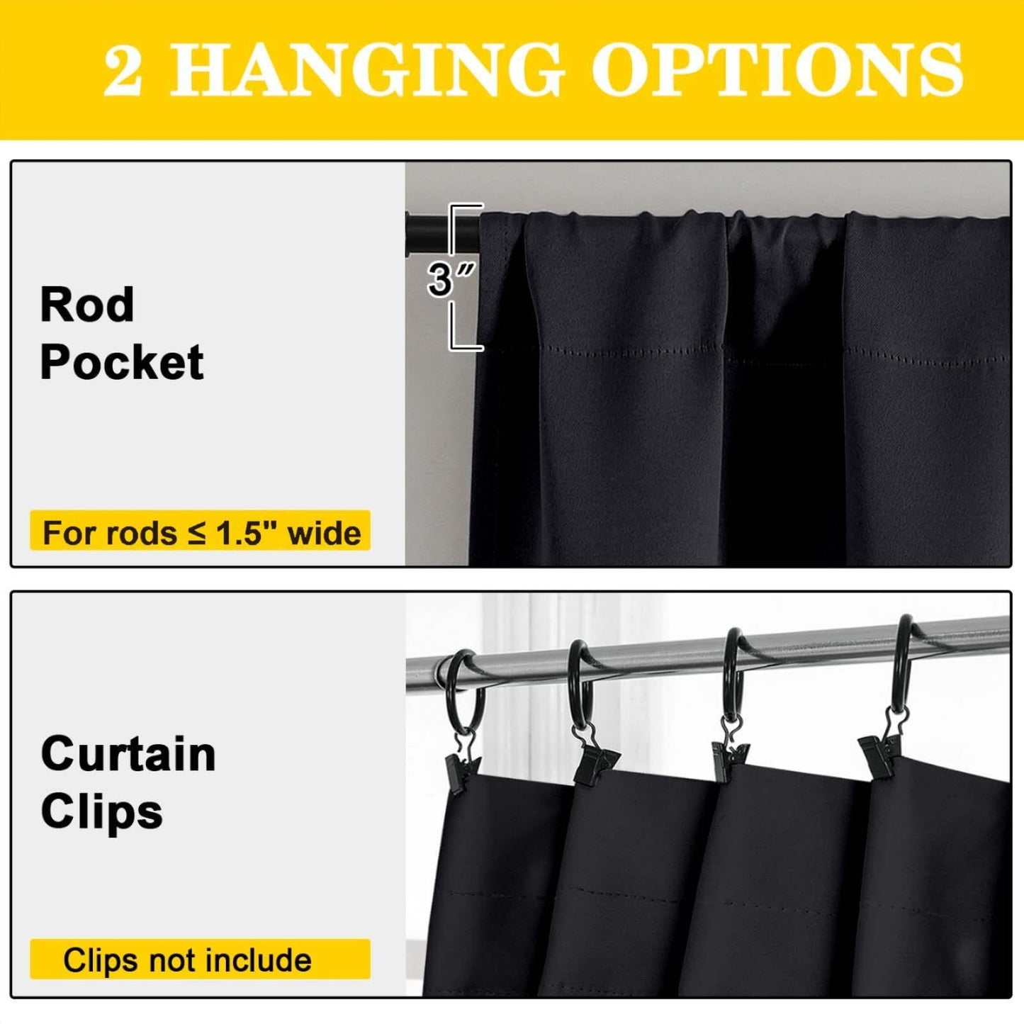 WelvetBLK Black Blackout Curtains for Bedroom Living Room 63 Inch Length 2 Panels Set, Soft Solid Room Darkening Thermal Insulated Window Treatments, Rod Pocket Dining Room Curtains, Black, 40"Wx63"L