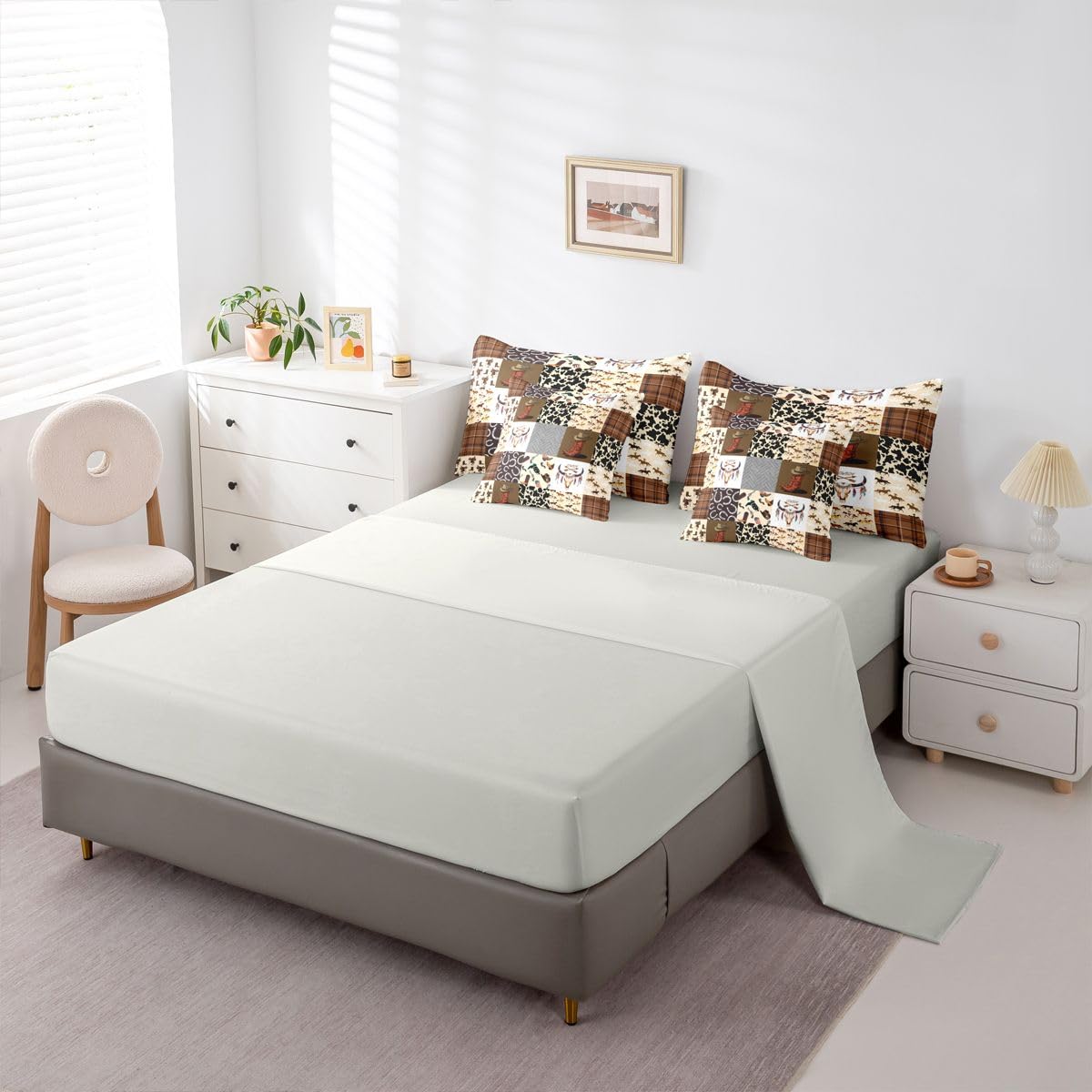 Erosebridal Country Western Twin Comforter Set with Sheets | Cowboy Boots Hat Rustic 7-Piece Bedding Set Horse Decor Cowboys Bed in a Bag, Farmhouse Cowhide Cow Skull Bed Sets,Brown