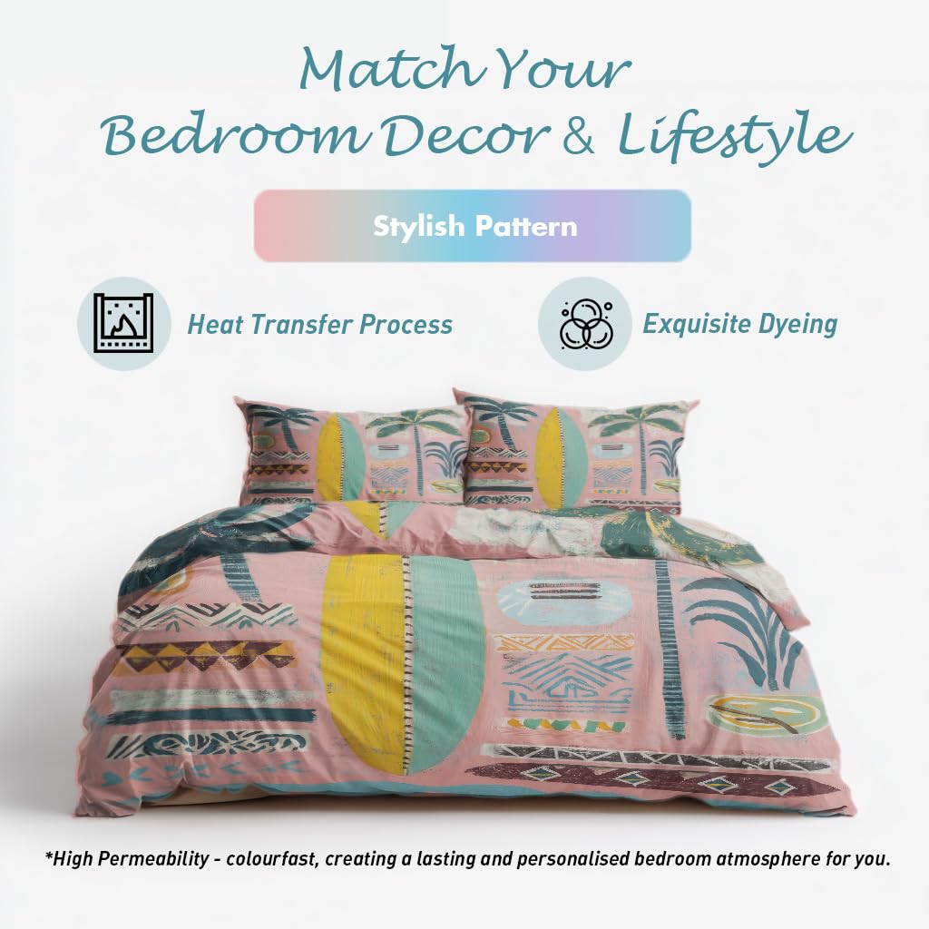 Retro Tropical Full Duvet Cover Set 3 Piece, Palm Tree Surfboard Reversible Bedding with 2 Pillow Shams, Zipper & Ties, Ultra Soft Microfiber, Tropical Bedroom Decorations 24A-W