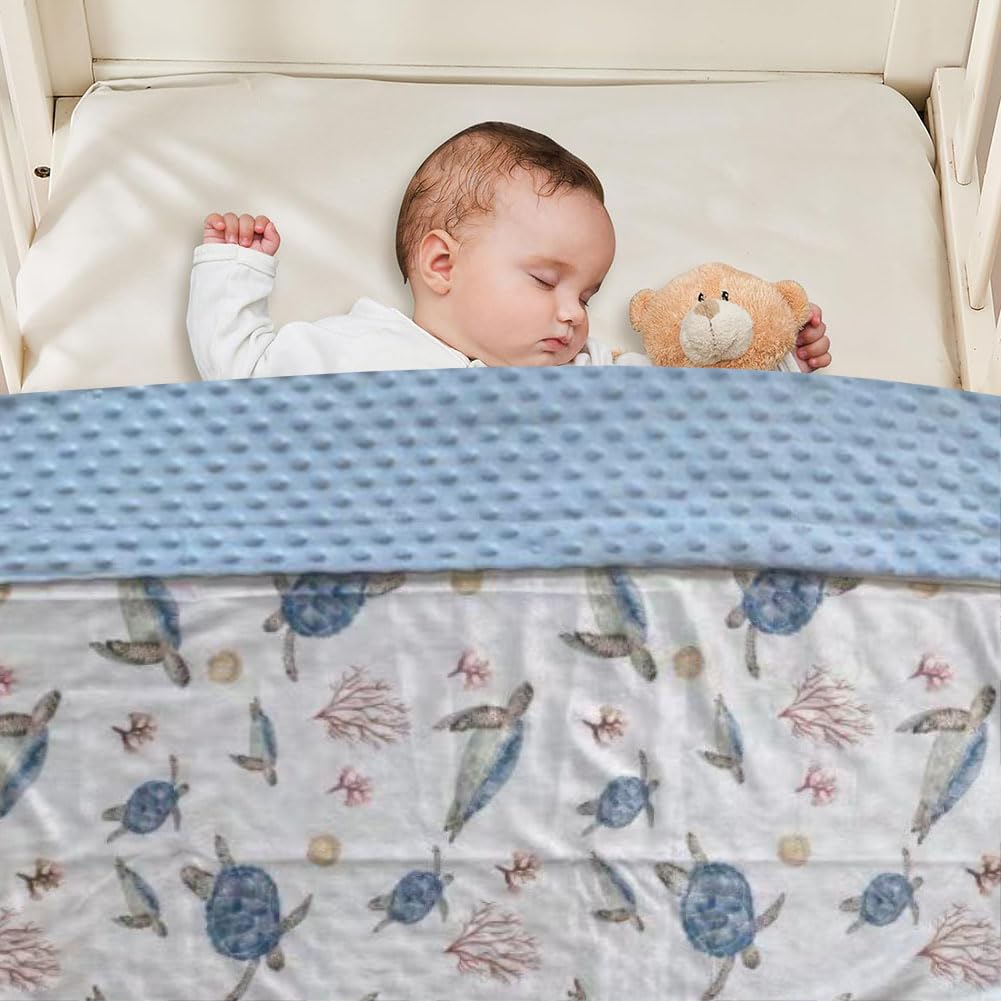 Baby Blanket for Boys Girls Super Soft Double Layer Minky with Dotted Backing Cute Cow Crib Receiving Blanket Bed Throws for Newborns Nursery Stroller Toddler 30 x 40 Inch (Turtle)