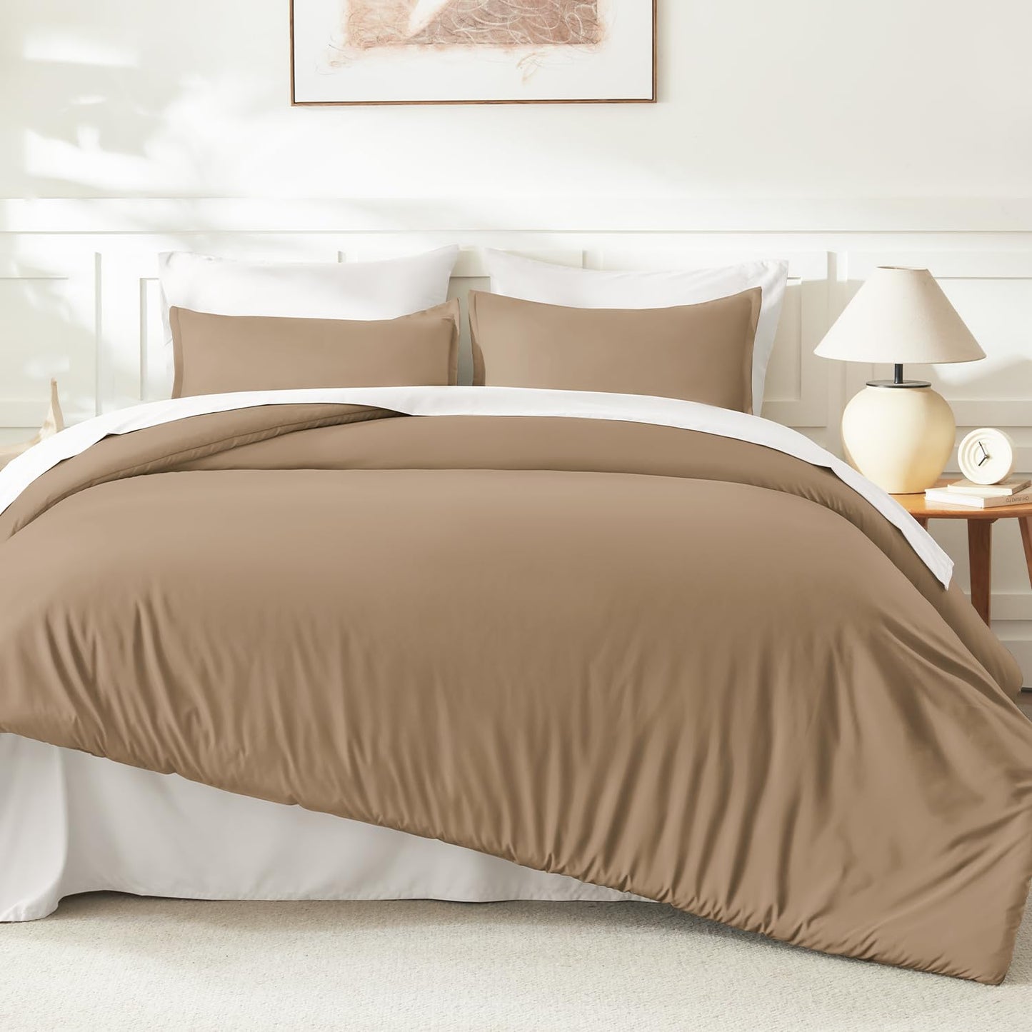 Litanika Taupe Comforter Set King Size, 3 Pieces Solid Bedding Comforter Set, All Season Fluffy Bed Set (104x90In Comforter & 2 Pillowcases)