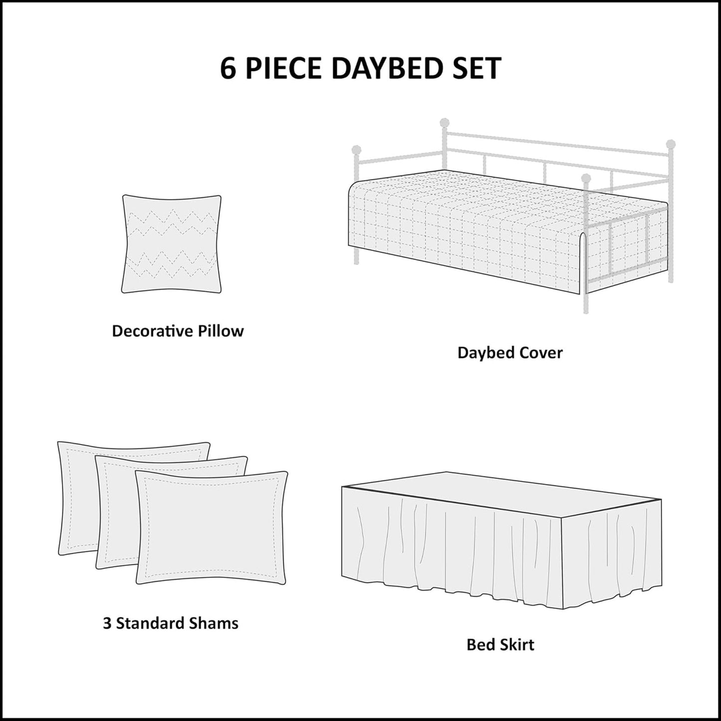 Madison Park Daybed Cover Set Damask Quilted Cover for Daybeds, All Season, Pre-washed Cotton-Filled Coastal Bedding with Scallop Edge, Shams, Bedskirt, Décor Pillows, Tuscany, Cream, 39"x75", 6 Piece