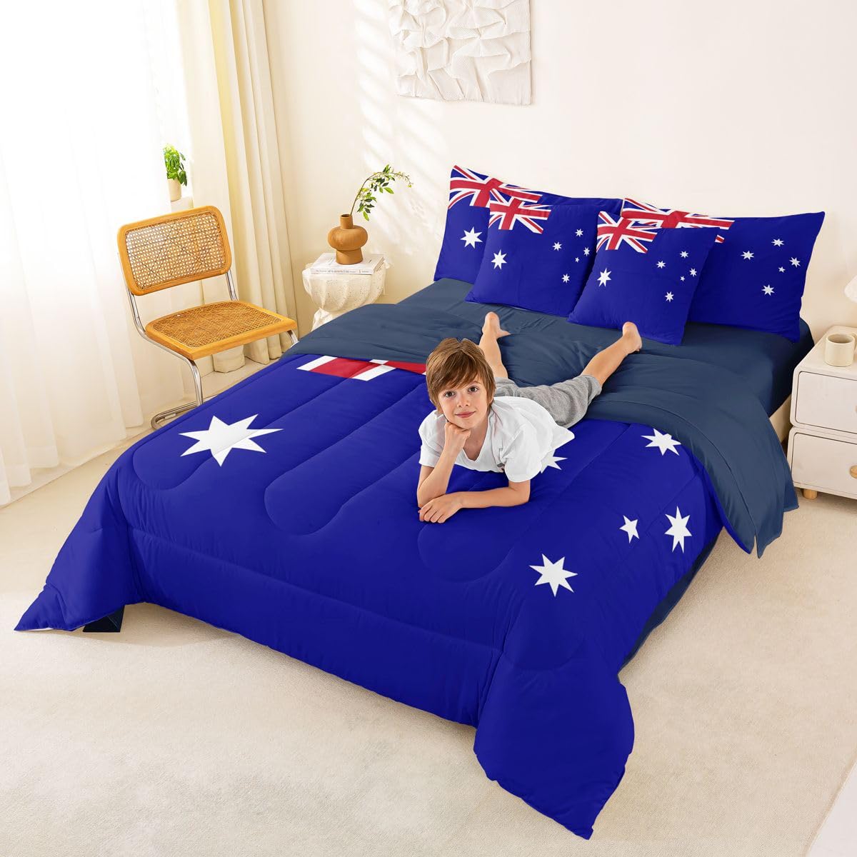 Feelyou Australia Comforter Set King SizeAustralian Flag 7 Pcs Bedding for Kids and AdultsInternational Flag Boys Girls Bed in a Bag Bed Sheet Sets with Fitted Sheet Pillowcases for Bedroom Bed Decor
