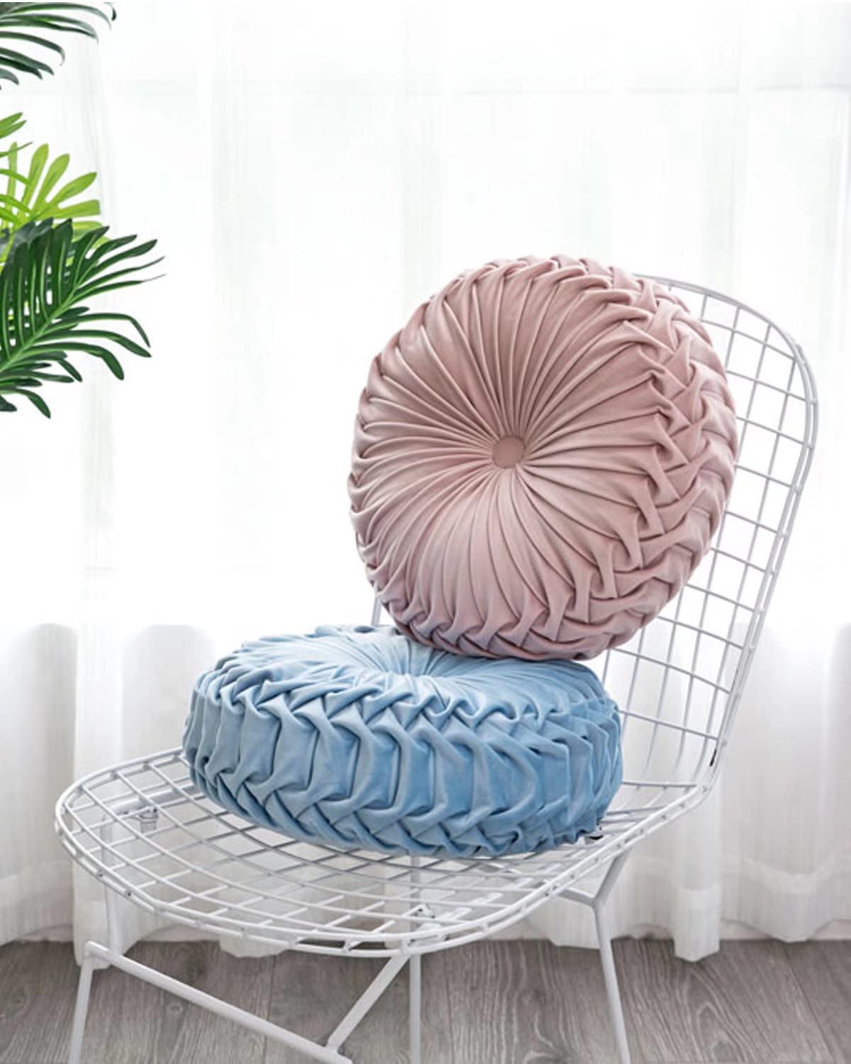 HLOVME Round Velvet Pillow for Couch Small Handmade Decorative Throw Pillow for Bed Bedroom 13.7” Pink