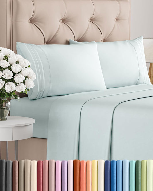 Full Size 4 Piece Sheet Set - Comfy Breathable & Cooling Sheets - Hotel Luxury Bed Sheets for Women & Men - Deep Pockets, Easy-Fit, Extra Soft & Wrinkle Free Sheets - Ice Blue Oeko-Tex Bed Sheet Set