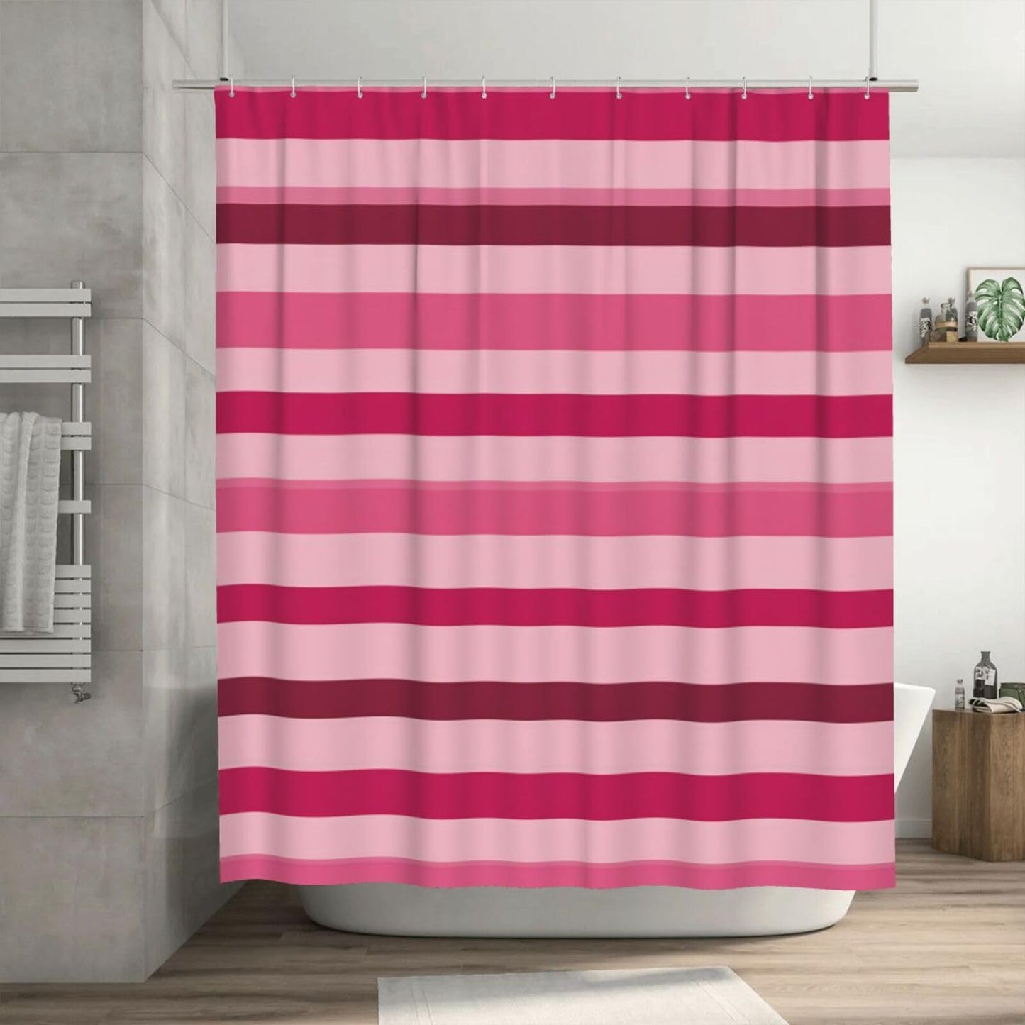 HSYOYO Pink Red Striped Shower Curtains for Bathroom Waterproof Shower Curtain Set with 12 Plastic Hooks Washable Bathroom Curtain Modern Bathroom Decor 72" W x 72" L