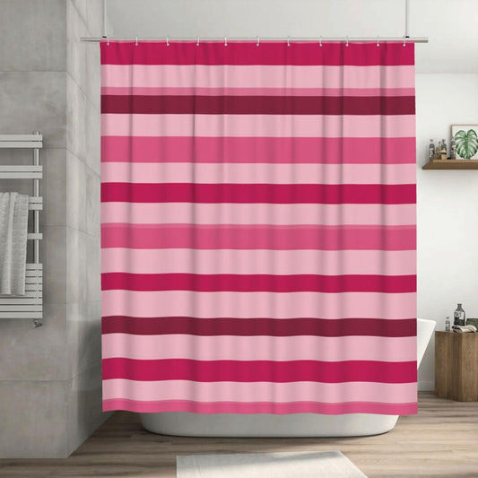 HSYOYO Pink Red Striped Shower Curtains for Bathroom Waterproof Shower Curtain Set with 12 Plastic Hooks Washable Bathroom Curtain Modern Bathroom Decor 72" W x 72" L