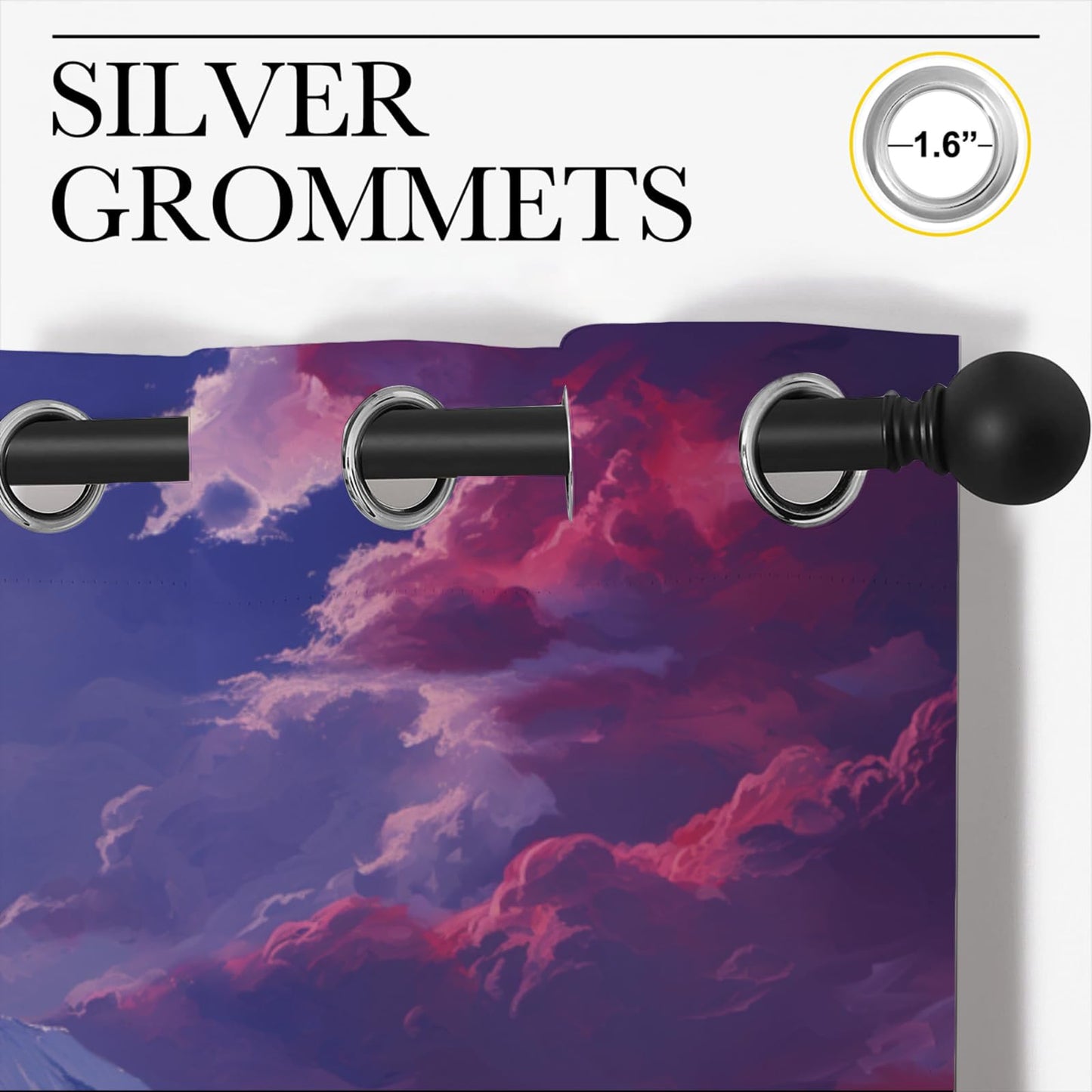 Japanese Style Blackout Curtains for Boys Girl Bedroom Home Decor,Anime Asian Mt. Fuji Red Plum Moon Landscape Painting Thermal Insulated Grommet Darkening Living Room Window Drapes, 72 x 63 inch