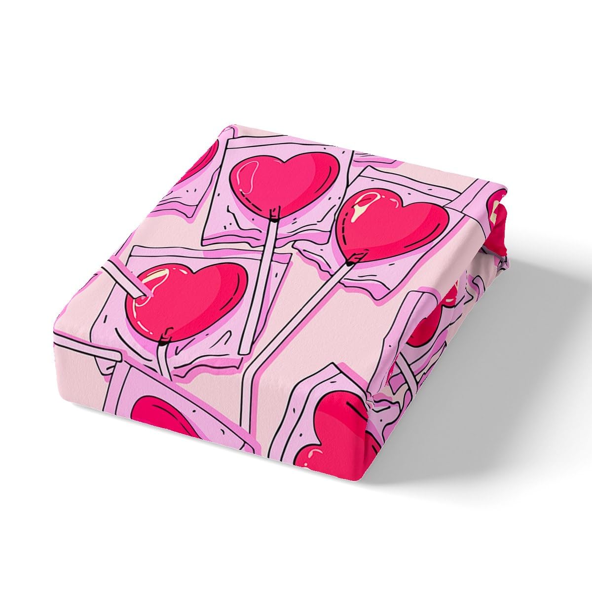Feelyou Boys Girls Love Heart Bed Sheet Set Full Size, Valentine's Day Fitted Sheet Kids Red Heart Bedding Set Romantic Teens Bed Cover Bedroom Decor Lightweight Bed Set (No Flat Sheet)