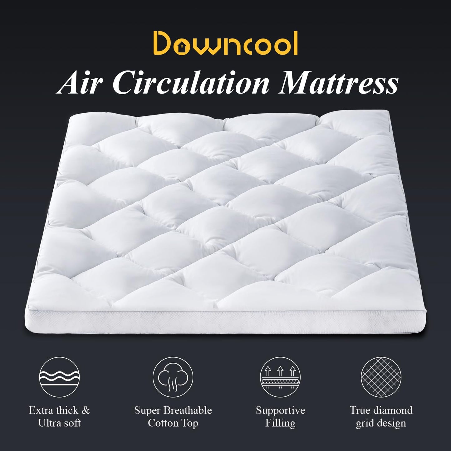DOWNCOOL 3 Inch Queen Mattress Topper, Ultra Thick and Fluffy Supportive Memory Foam Mattress Topper for Body Pain, Mattress Pad with Breathable Mesh Design for Deep Sleep, 80x60x3 Inches