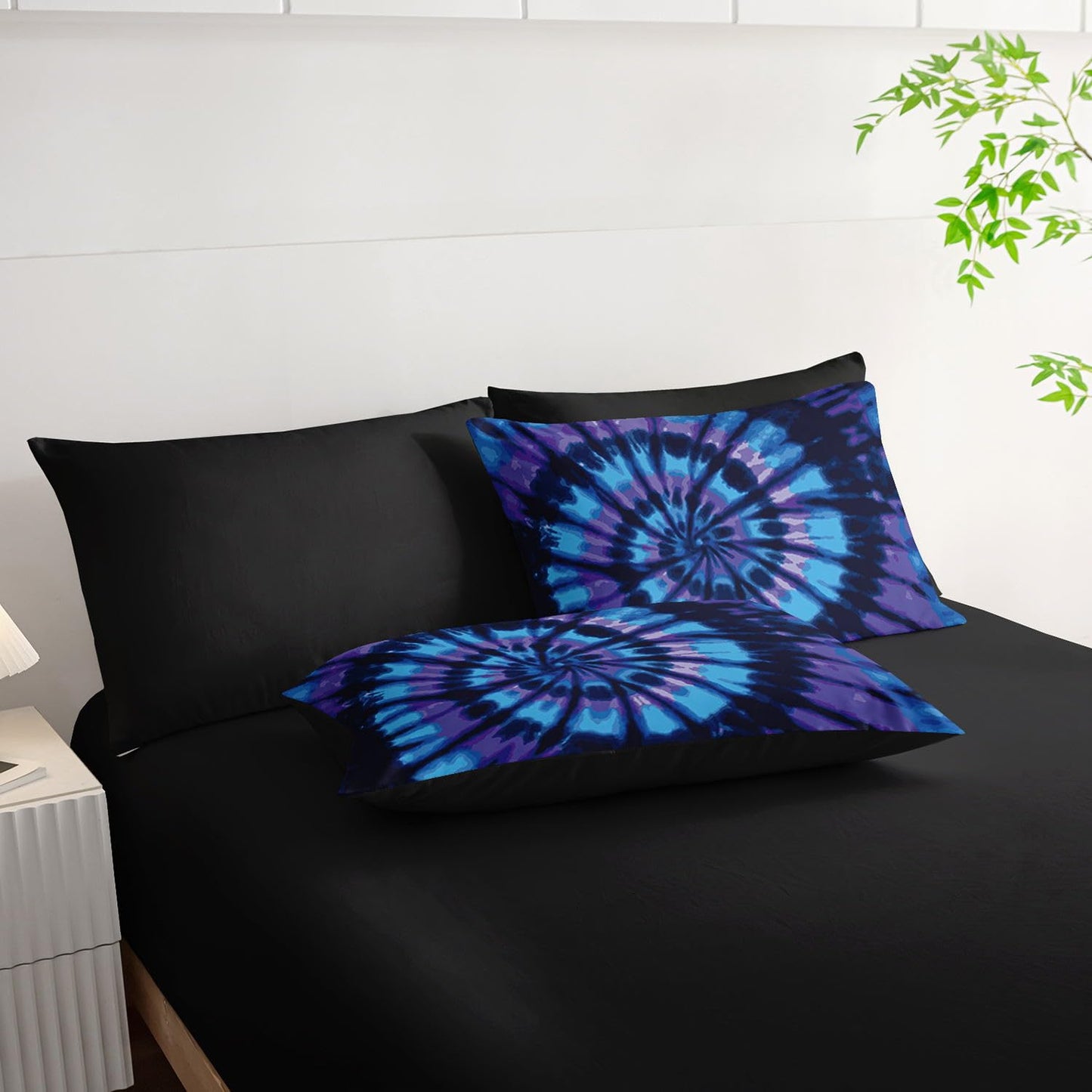 Smell Sunshine 7pcs Tie Dye Comforter Set Blue Spiral Printed Bedding Set with 1 Comforter, 1 Flat Sheet, 1 Fitted Sheet and 4 Pillowcases for Boys and Girls Bedroom (Spiral Twin
