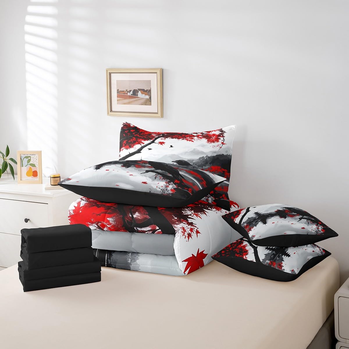 Feelyou Boys Girls Parrot Comforter Set with Sheets Queen Size, Cute Animal 7 Pieces Bedding Set Wild Animal Bed in A Bag Kids Japanese Style Teens Bed Set Bedroom Decor 7Pcs