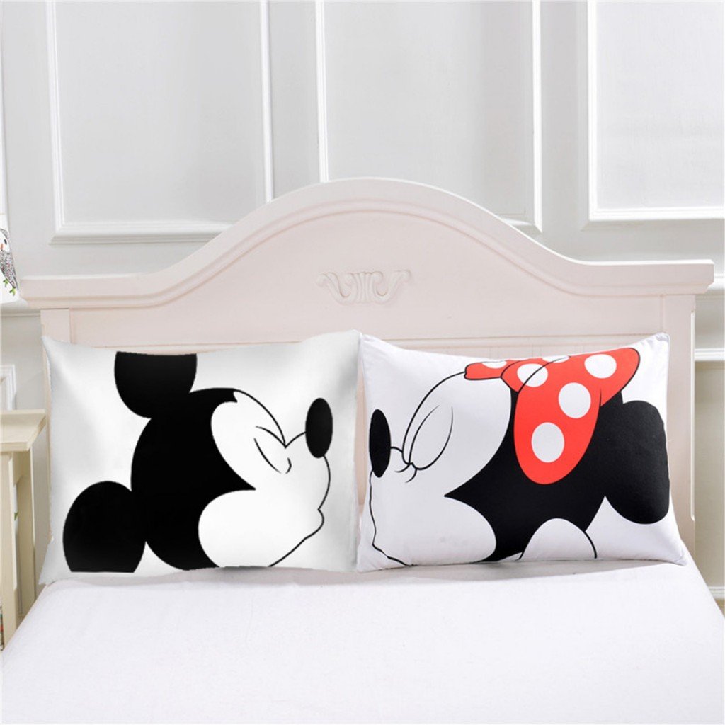 Haru Homie Microfiber Reversible Printing Mickey Mouse Couples Duvet Cover 2PCS Bedding Set with Zipper Closure - Ultra Soft Lightweight and Easy Care, Twin