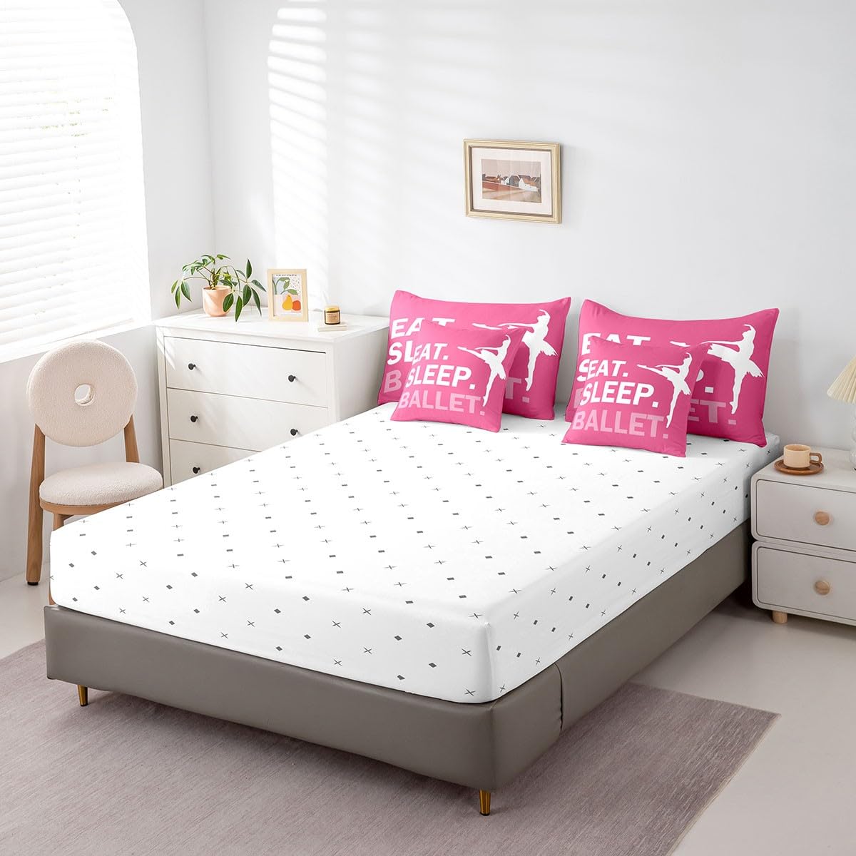 Feelyou Girls Ballet Comforter Set 7 Piece Twin Size Dallet Dancer Bedding Set for Kids Women Ballerina Decor Bed in A Bag Pink Bed in a Bag Boys Bed Set with Sheets, Pillowcases, Pillow Covers