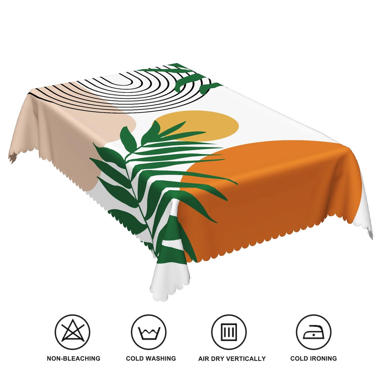 TTQYFNM 60x84inches Mid Century Modern Art Table Cloth Abstract Geometric Boho Rainbow Sun Green Leaves Tablecloths Waterproof and Wrinkle Free Table Cover for Dining Room Kitchen Patio Home Decor