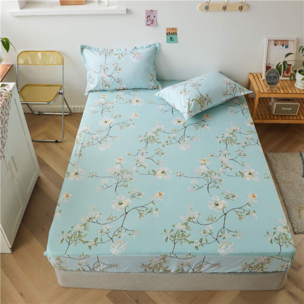 Feelyou Kids Floral Fitted Sheet Girls Cute Chic Flowers Bedding Set Twin Size for Teens Women Bedroom Decor Bright Blue White Botanical Plants Bed Sheet Set Garden Theme Bed Cover with 1 Pillow Case