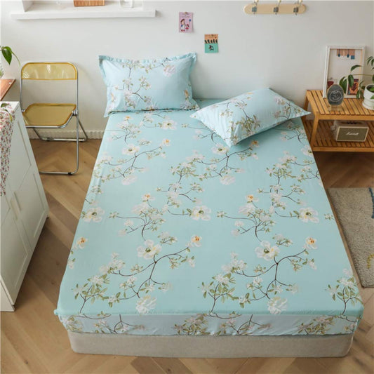 Feelyou Kids Floral Fitted Sheet Girls Cute Chic Flowers Bedding Set Twin Size for Teens Women Bedroom Decor Bright Blue White Botanical Plants Bed Sheet Set Garden Theme Bed Cover with 1 Pillow Case