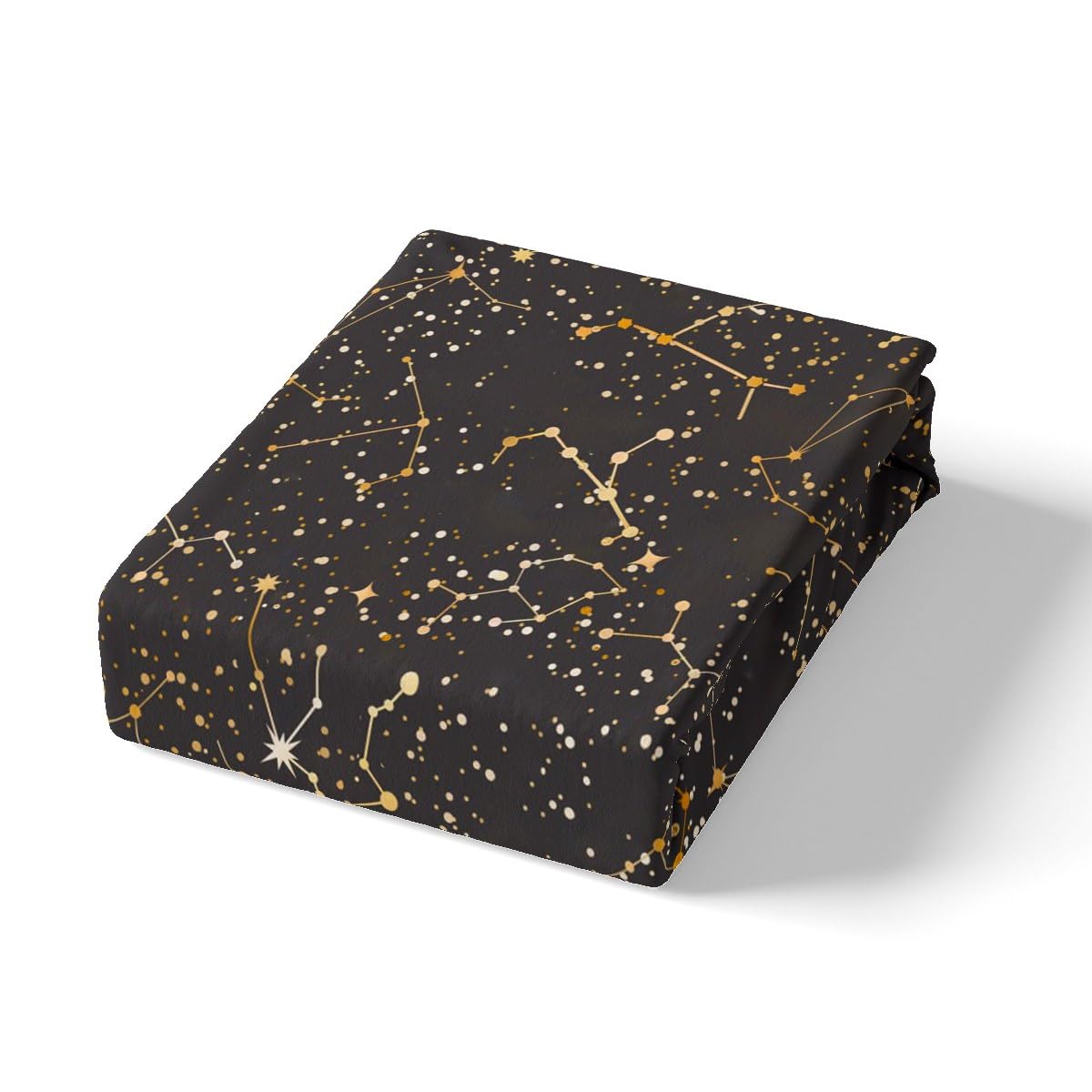 Constellation Theme Fitted Sheet Queen Size Black and Gold Bedding Set Starry Sky Galaxy Sheet Set,Stars and Moon Bed Cover Ultra Soft Breathable Bedspread 3 Pcs for Kids Teens Boys No Flat Sheet