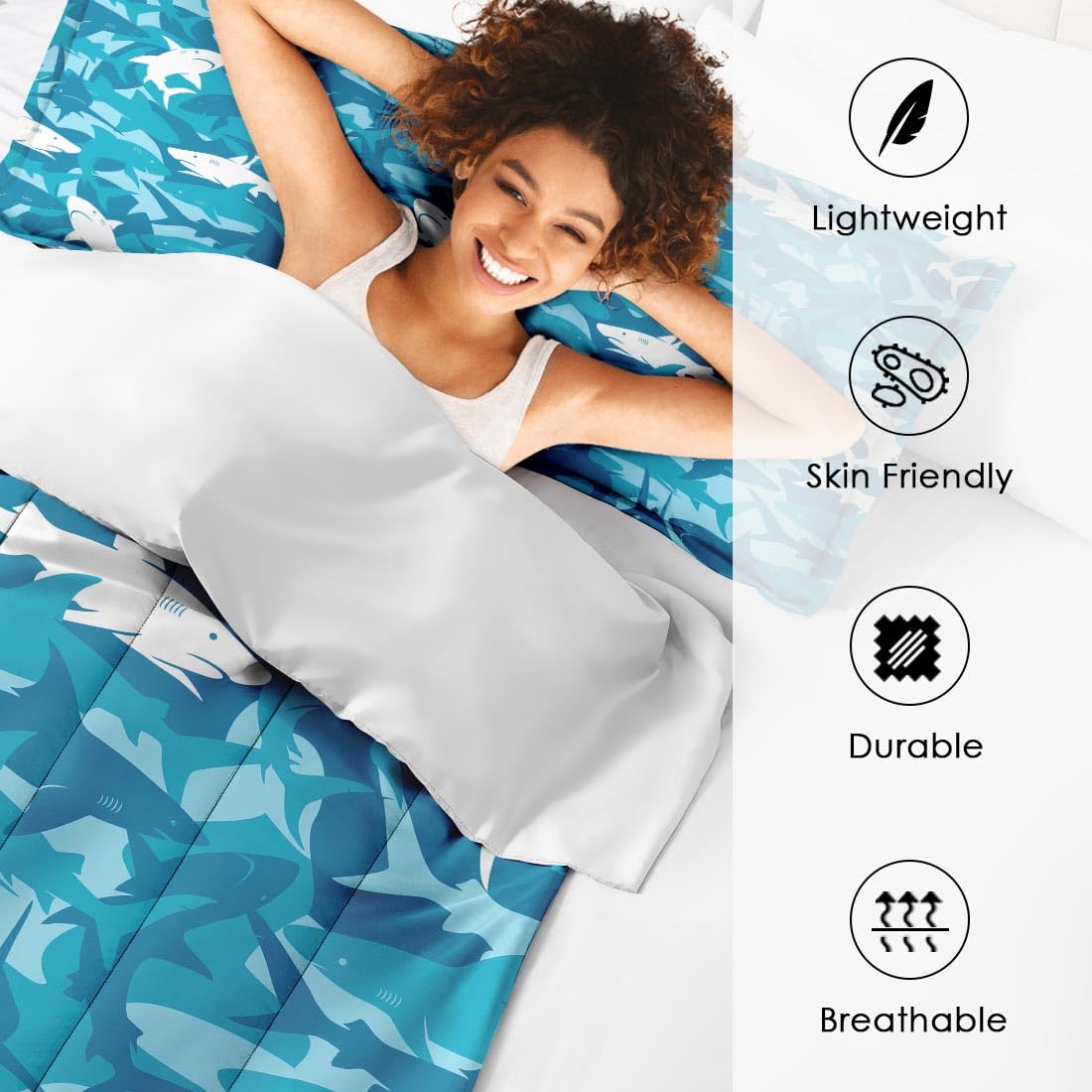 Nesphy Blue Shark King Comforter Set, Ocean Surf Camouflage Bedding Set 3 Piece, All Season Soft Toddlers Children Adults Bedroom Bed Decoration Comforter and 2 Pillow Shams