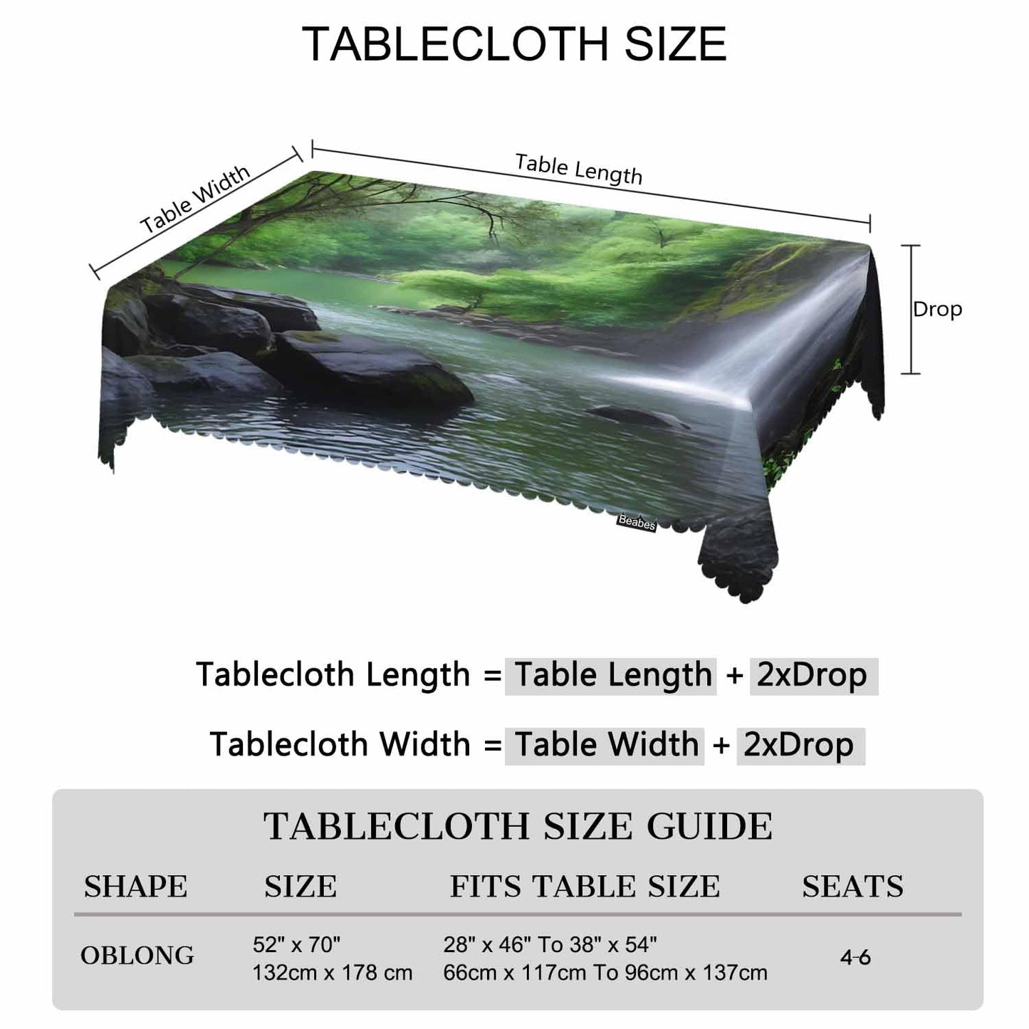 Beabes Waterfall Dinner Tablecloth Table Cover, Tropical Forest Waterfall Cave 52x70 Inch Table Cloth Dust-Proof Table Cover Protector for Home Restaurant Picnic Camping BBQ