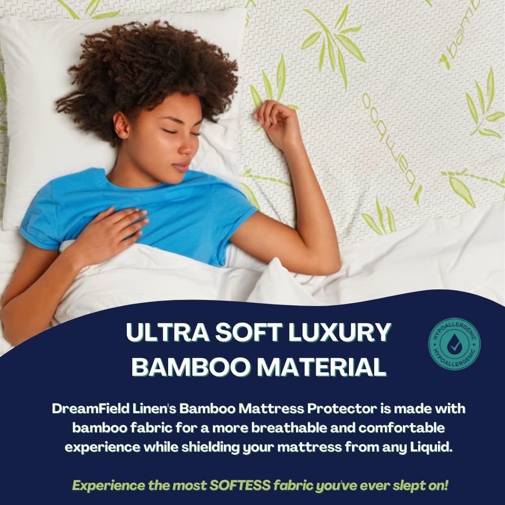Bamboo Mattress Protector with Zipper - 100% Waterproof Full Size Cooling Mattress Cover - Ultra Soft Jacquard Fabric Breathable Noiseless Mattress Pad Cover - Zippered Mattress Encasement