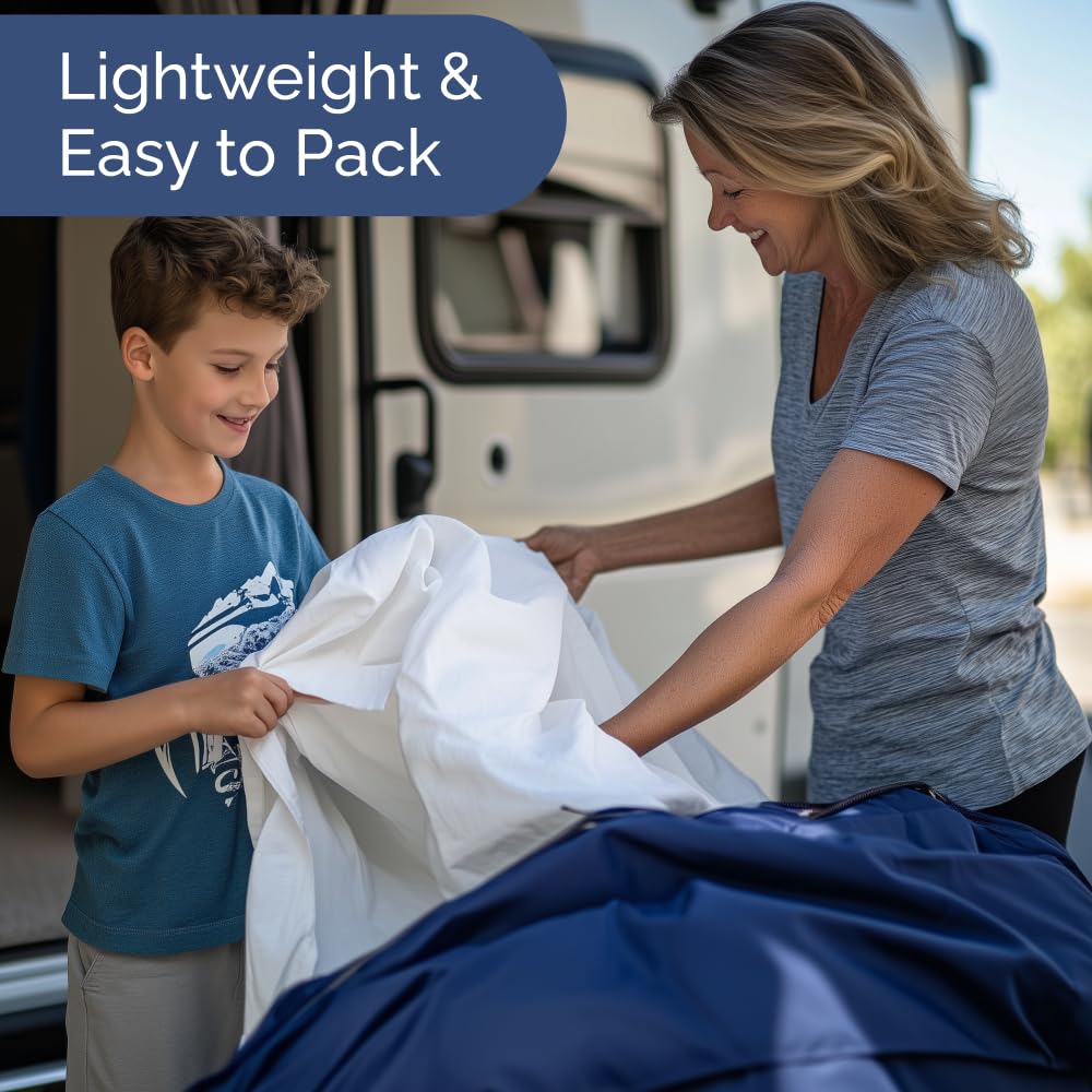 RV King Size Sheet Set 72 X 80 - 4 Piece RV Short Queen Bed Sheets - Ultra Soft, Breathable & Cooling - Designed for Bunks, Trailers & Camper - Fits 8” to 12" Mattress - Hotel Luxury Bedding - White