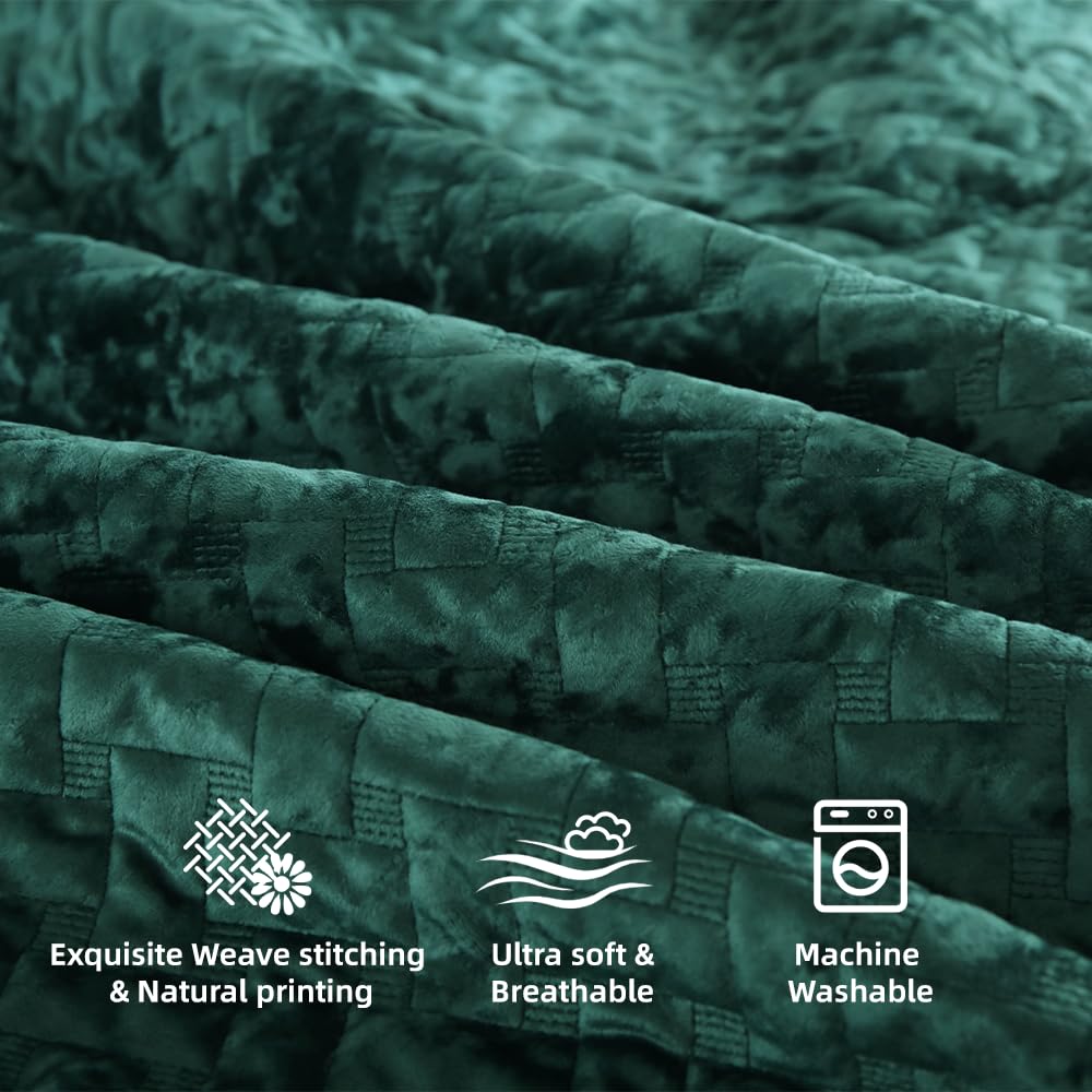 Liians Velvet Bedspread Quilt Bedding Sets,Luxury Elegant Ultra Soft Velvet Comforters Coverlet Blankets,Weave Stitching Pattern Cotton Quilted Bedspread for All Seasons,Turquoise,King Size