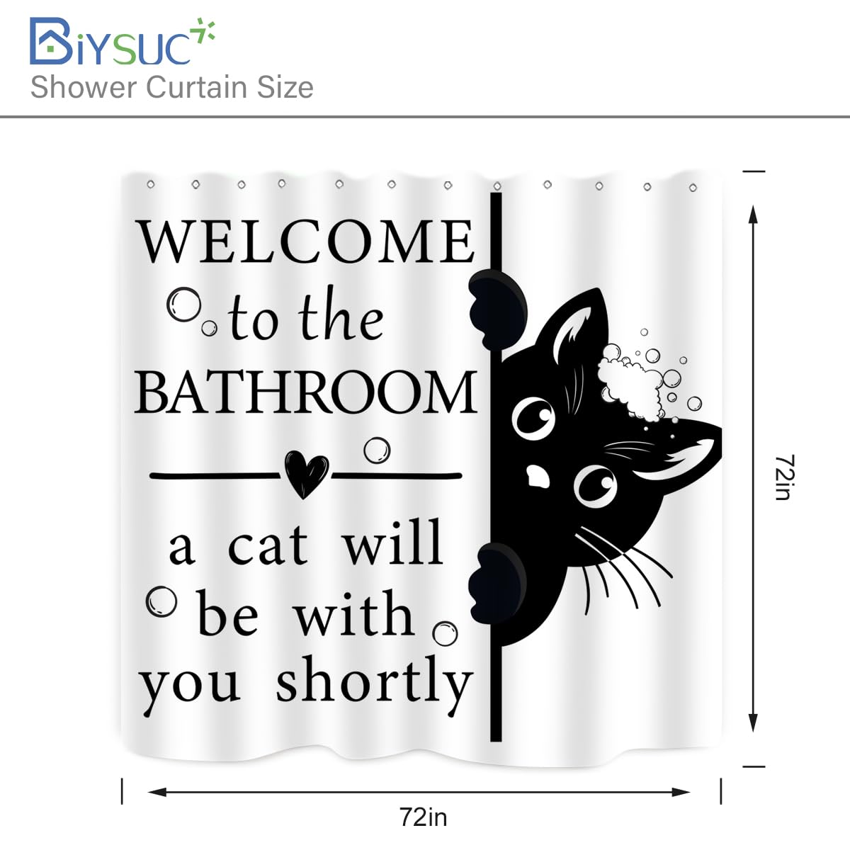 BIYSUC Funny Cat Shower Curtain Cat Lovers Welcome to Bathroom Cute Animal Home Decor Waterproof Polyester Fabric 72Lx72W Inch with Plastic Hooks
