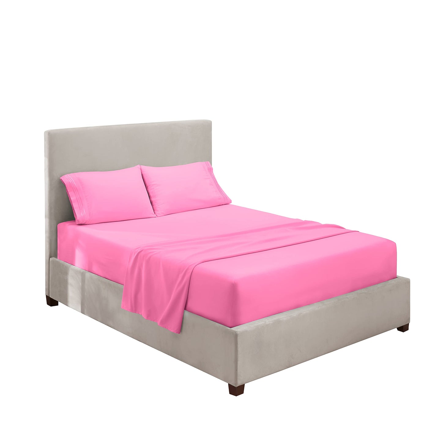 Hearth & Harbor Full Size Sheets - 4 Piece Bed Sheet Set, Hotel Luxury Double Brushed Bed Sheets - Extra Soft Bedding Sheets & Pillowcases, Full, Light Pink