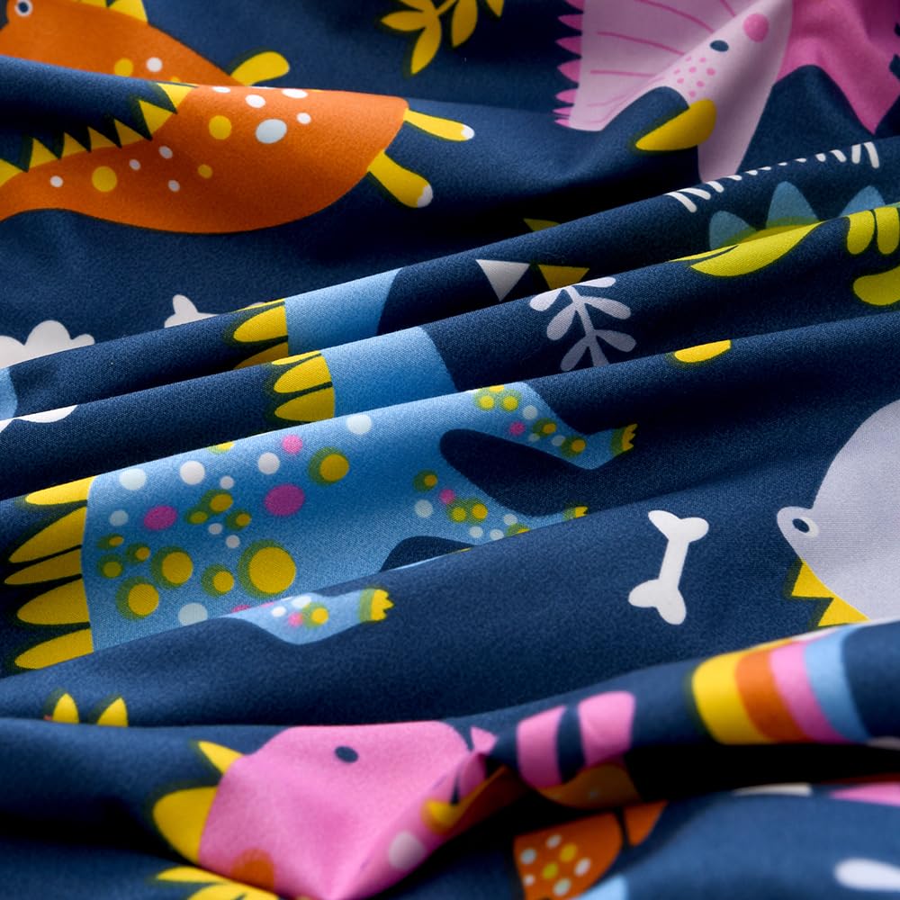 KWLOVER Soft Bed Fitted Sheet and Pillowcases Set,2PC Dinosaur Printed Bed Sheets for Kids Boys Twin Size Bed (Navy Blue Dino, Twin)