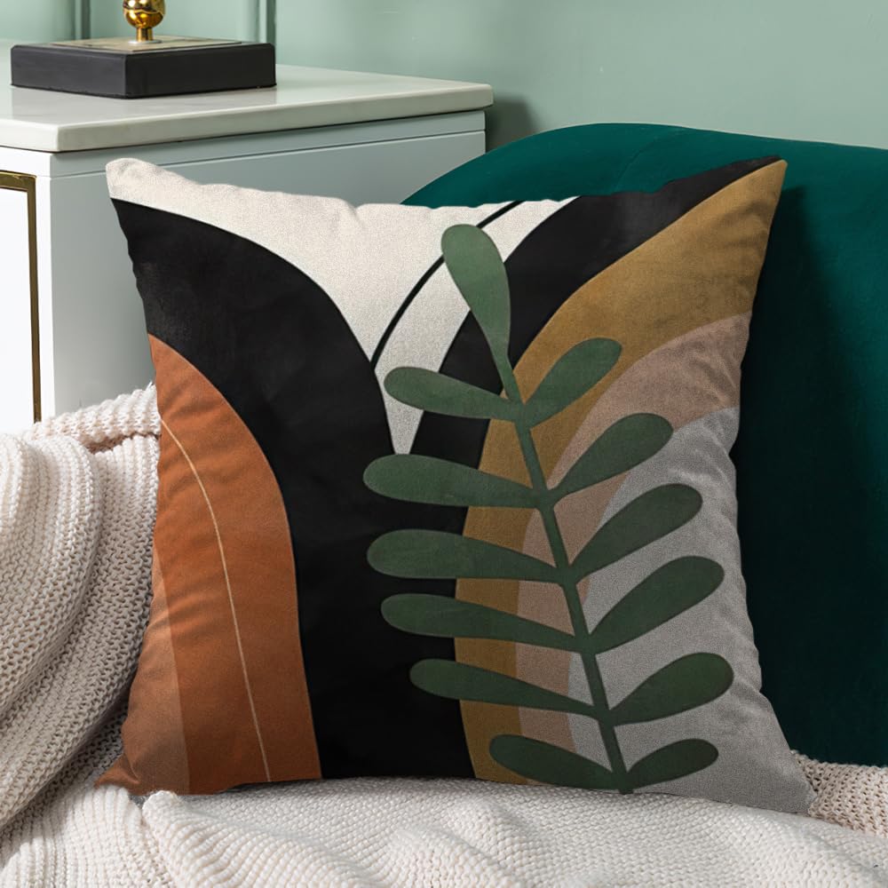 Ceexolliss Boho Mid Century Modern Throw Pillow Covers Set of 6, Sun Moon Leaves Arch Abstract Home Decor Bohemian Decorative Cushion Covers 18"X18"