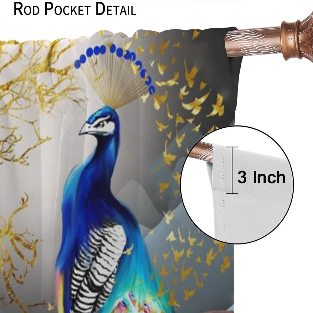 Peacock Curtains,Beautiful Two Peacock Golden Butterfly Tree Art Pattern Window Drapes for Living Room Bedroom Kitchen Decor,Rod Pocket Room Decor Curtains,42 x 45 Inch