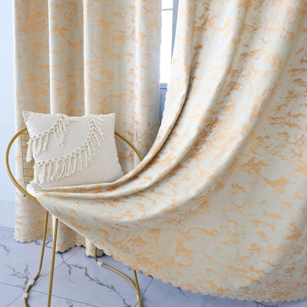 Amidoudou 1 Pair Nordic Style Luxury Velvet Curtains for Living Room Beige and Gold Bedroom Curtains (Beige,54x96 Inch)