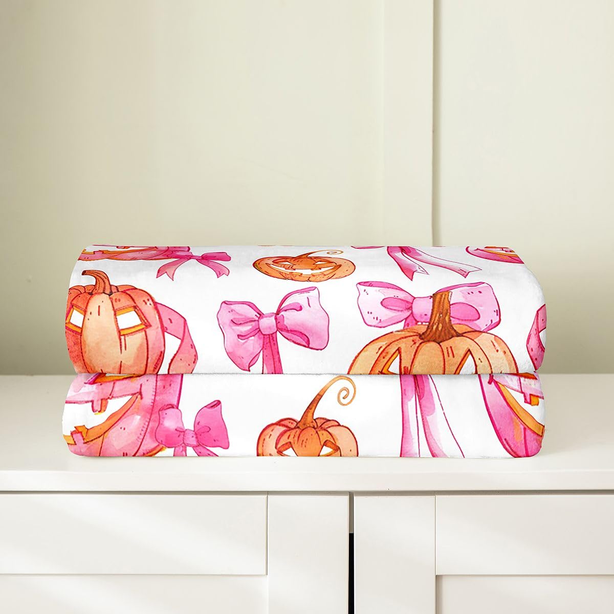 Feelyou Spooky Pumpkin Flannel Fleece Throw Blanket Halloween Themed 40"x50" Bowknot Fleece Throw Blanket for Kids Women Men Spooky Pumpkin for Bed Couch Chair Living Room Bedroom Decor