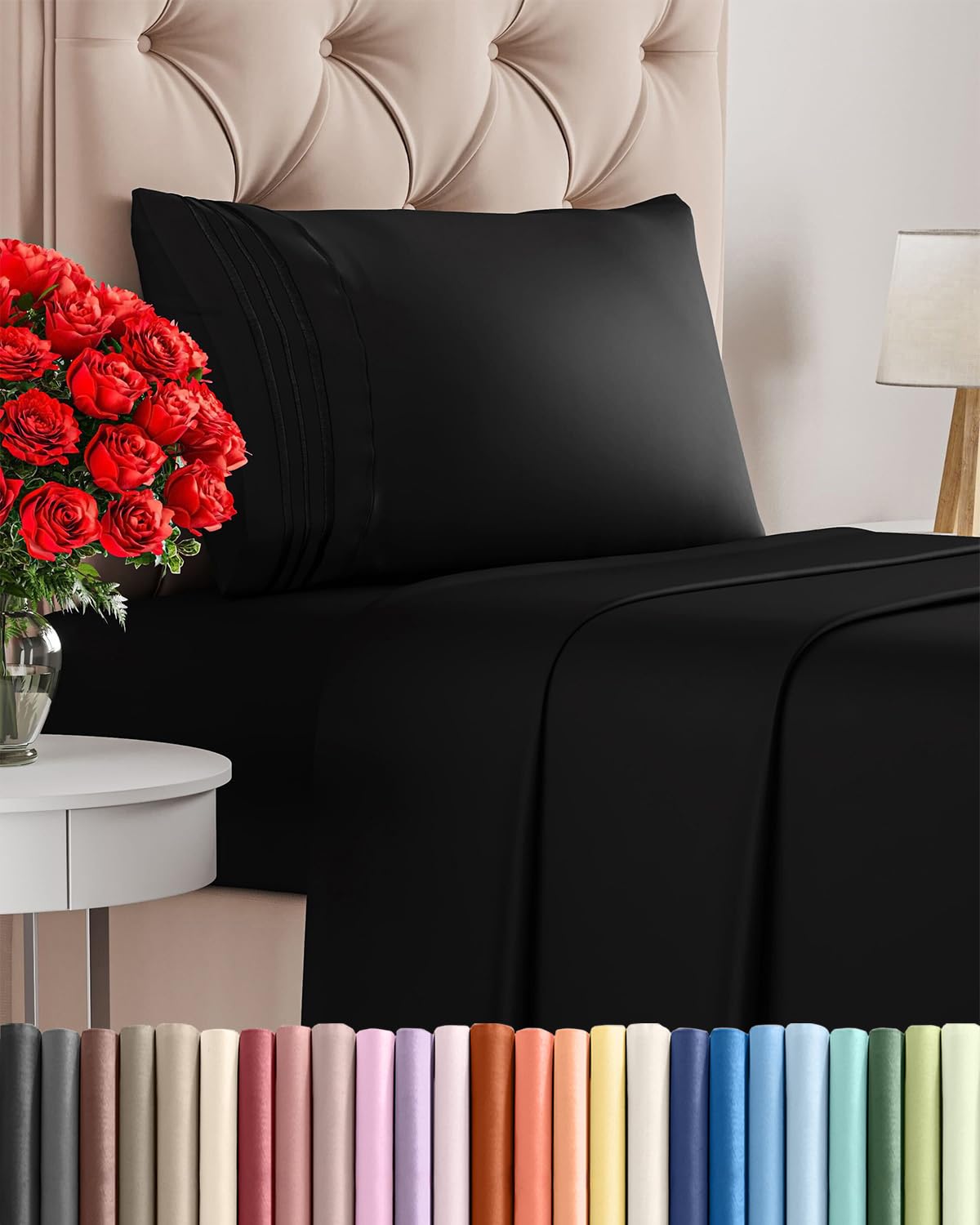 Twin Size 3 Piece Sheet Set - Comfy Breathable & Cooling Sheets - Hotel Luxury Bed Sheets for Women & Men - Deep Pockets, Easy-Fit, Extra Soft and Wrinkle Free Sheets - Black Oeko-Tex Bed Sheet Set