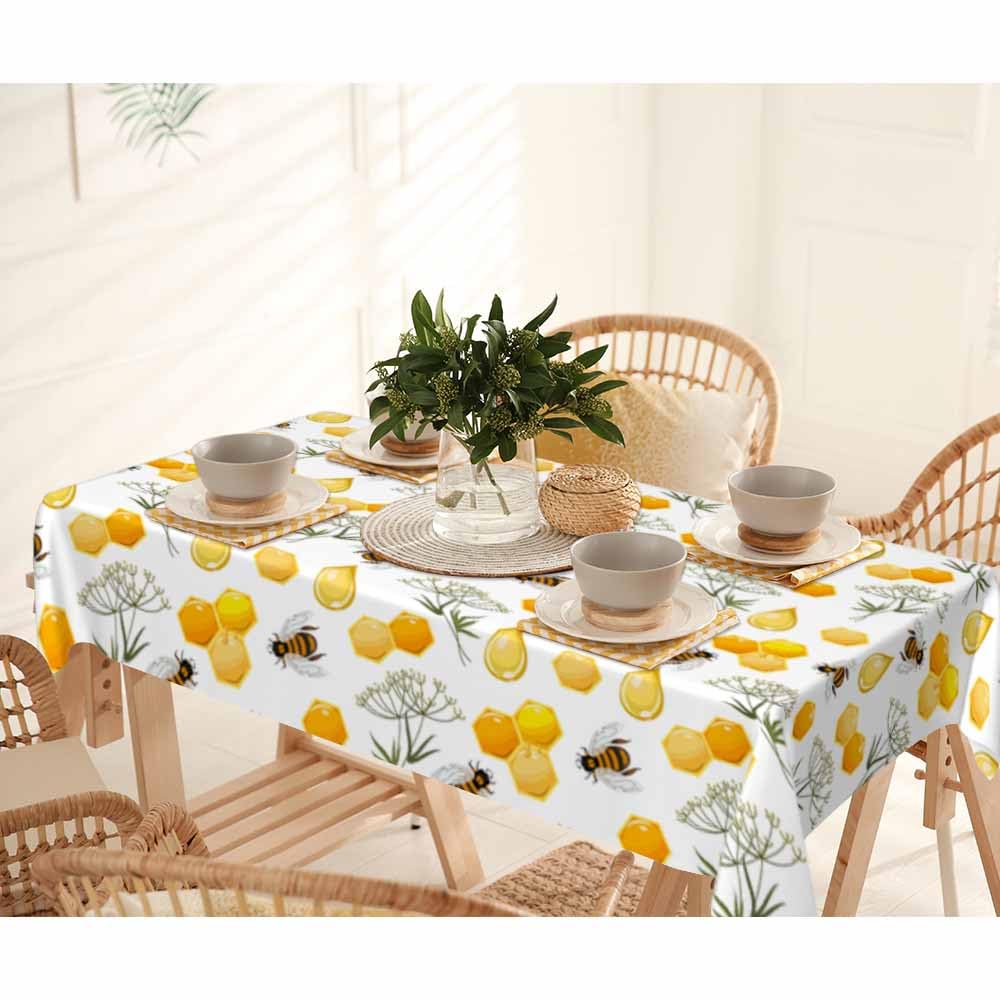 LoLo UoUo Bees Honeycombs Yellow Rectangular Tablecloth Nectar Honey Beehive Farm Polyester Table Cloths for Dining Kitchen Outdoor Picnic Camping Party Wedding Event,Washable Table Cover 52 x 70 Inch
