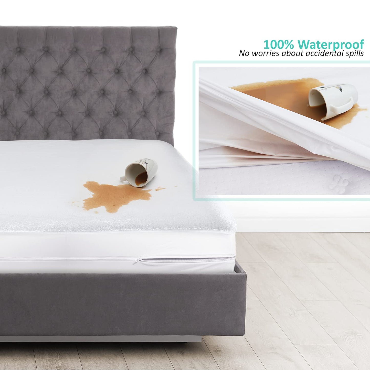Nestl Premium Zippered Mattress Encasement - Water Proof King Mattress Protector - Cotton Terry Top Fits 15 Inches Deep - King