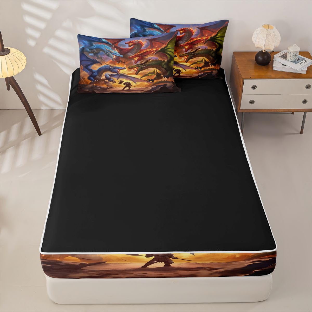 jejeloiu Dragon Zipper Bedding for Kids Twin Size Mysterious Animal Bed in a Bag with Sheets, Comforter, Pillowcases Ancient Wild Animal Comforter Set for Boys Girls Flying Dragon Beddingh Sets