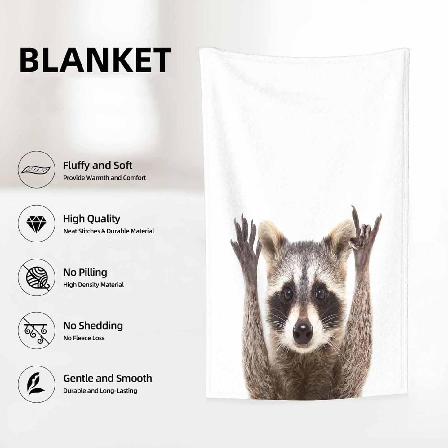 Throw Blanket 50x60 Inch,Funny Cute Raccoon Cozy Soft Lightweight Fuzzy Flannel Blanket 60x50 Inch Suitable for Couch Bed Sofa Living Room in All Seasons