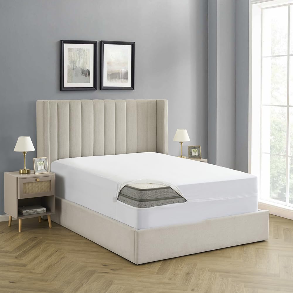 King Size Mattress Protector – Waterproof Zippered Mattress Encasement – Breathable Polyester Membrane – Fits 10″–16″ Deep Mattresses – Full Encasement, Bed Bug & Liquid Barrier, Machine Washable