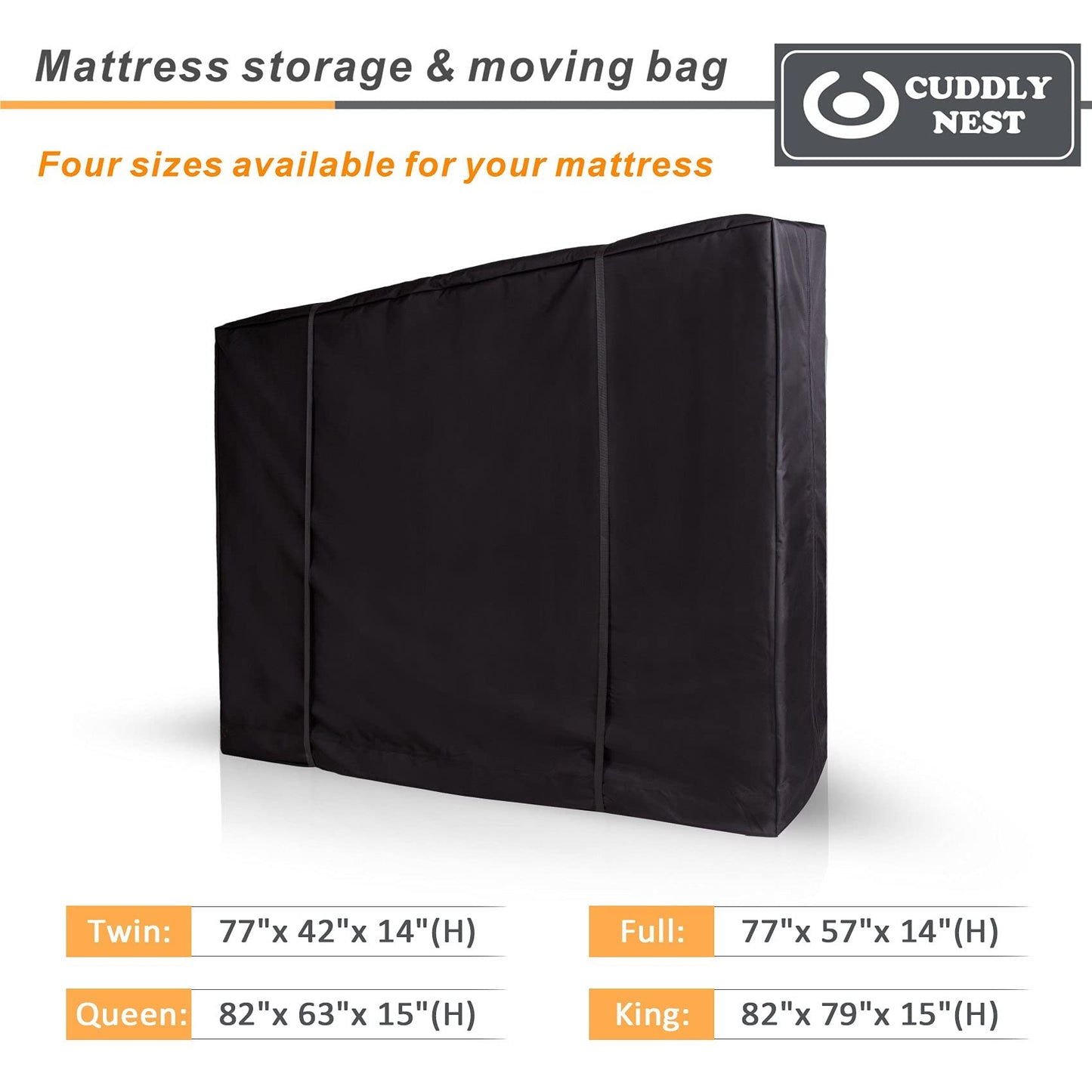 Waterproof Mattress Storage Bag for Moving and Storage - Reusable Heavy Duty Canvas Mattress Bag with Zipper and Lifting & Moving Straps (Black, Twin)