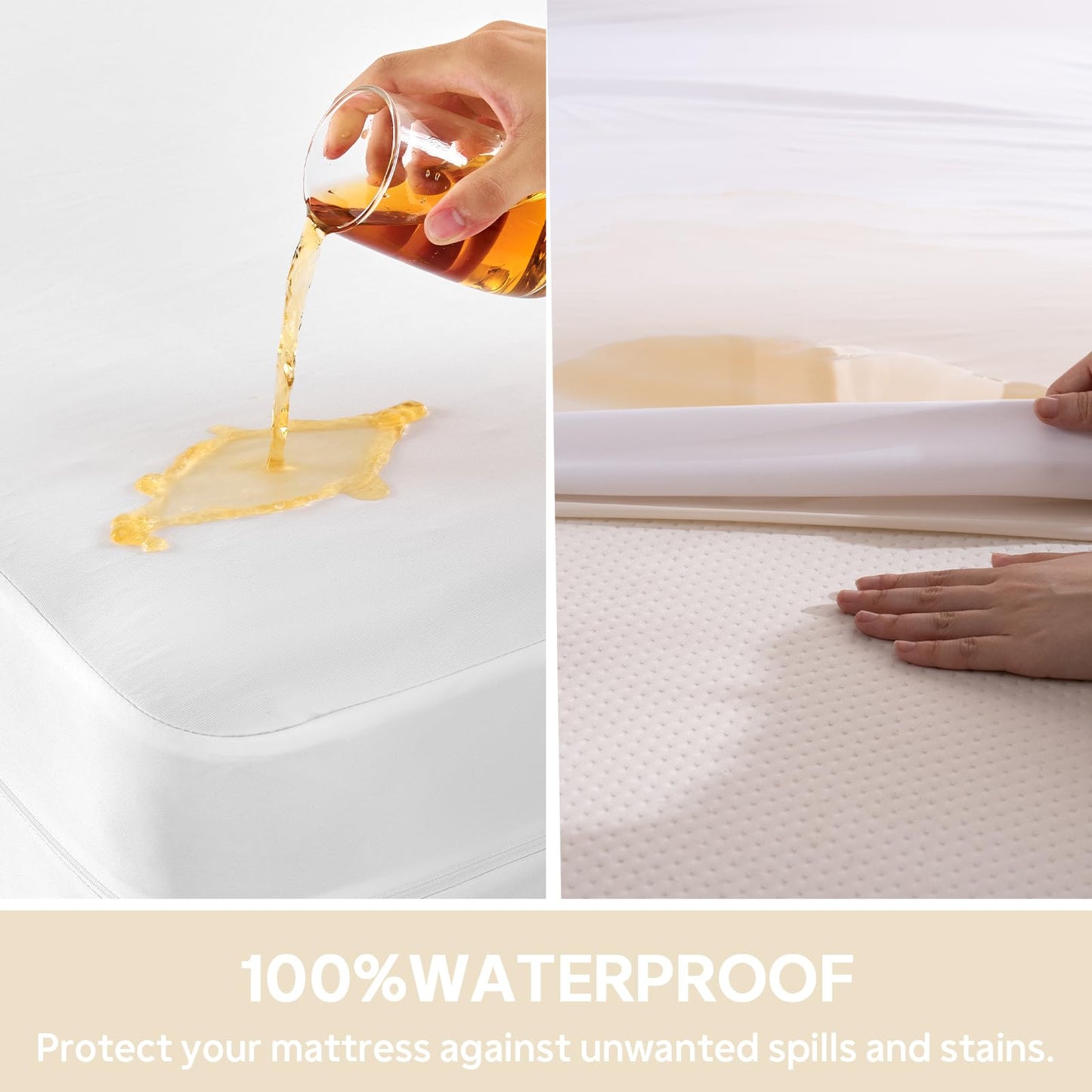 QUWOU Queen Mattress Protector(12’’-16” Depth) – Premium Six-Sided Waterproof Mattress Cover Bed Cover,Zippered Mattress Encasement for Bed, Noiseless Breathable Machine Washable,White