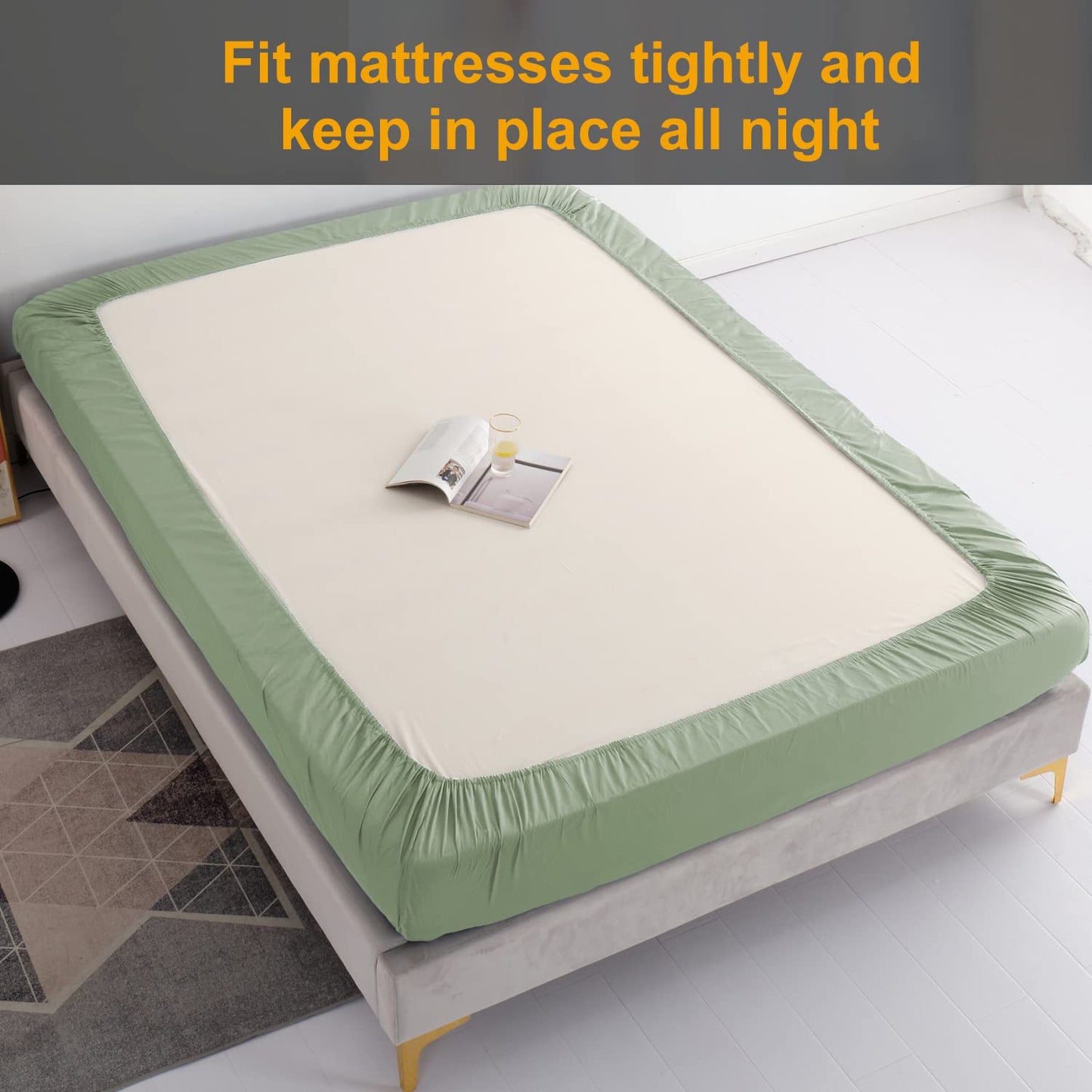 MILDLY Deep Pocket Fitted Sheet Only Queen Size 60"x80" 100% Long Staple Cotton Tea Green Breathable Bottom Sheet Fits Up to 14" Deep Mattress