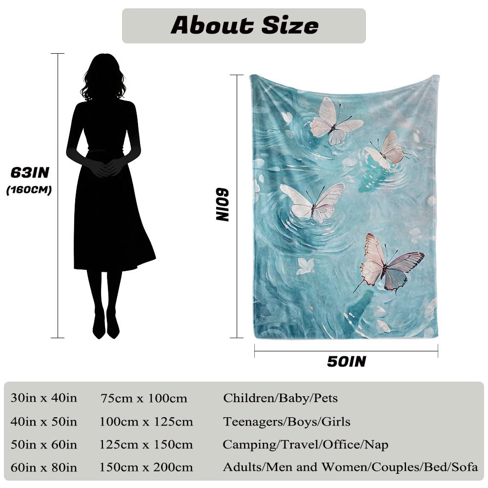 HUNXIAOJ Butterfly Print Throw Blanket Floral Butterfly Blanket Insect Throw Warm Soft Flannel for Adults Bed Sofa Couch (50 in x 60 in)