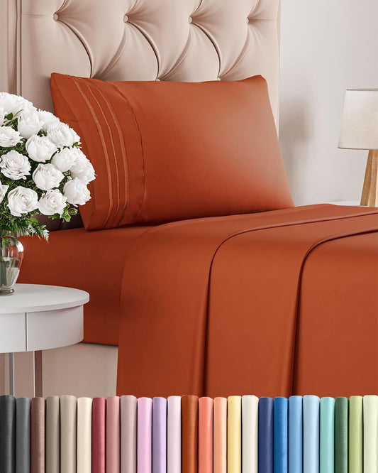 Twin Size 3 Piece Sheet Set - Comfy Breathable & Cooling Sheets - Hotel Luxury Bed Sheets for Women and Men - Deep Pockets, Easy-Fit, Soft and Wrinkle Free Sheets - Terracotta Oeko-Tex Bed Sheet Set