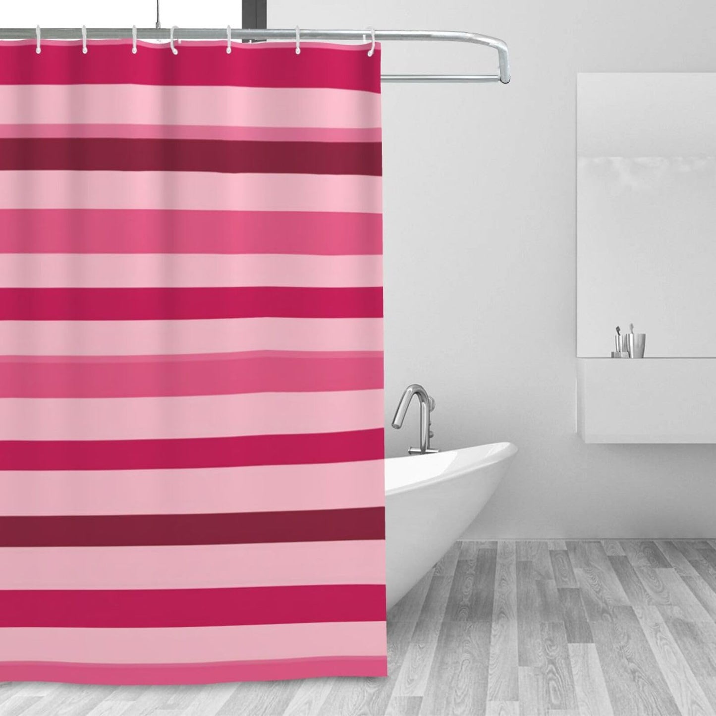 HSYOYO Pink Red Striped Shower Curtains for Bathroom Waterproof Shower Curtain Set with 12 Plastic Hooks Washable Bathroom Curtain Modern Bathroom Decor 72" W x 72" L