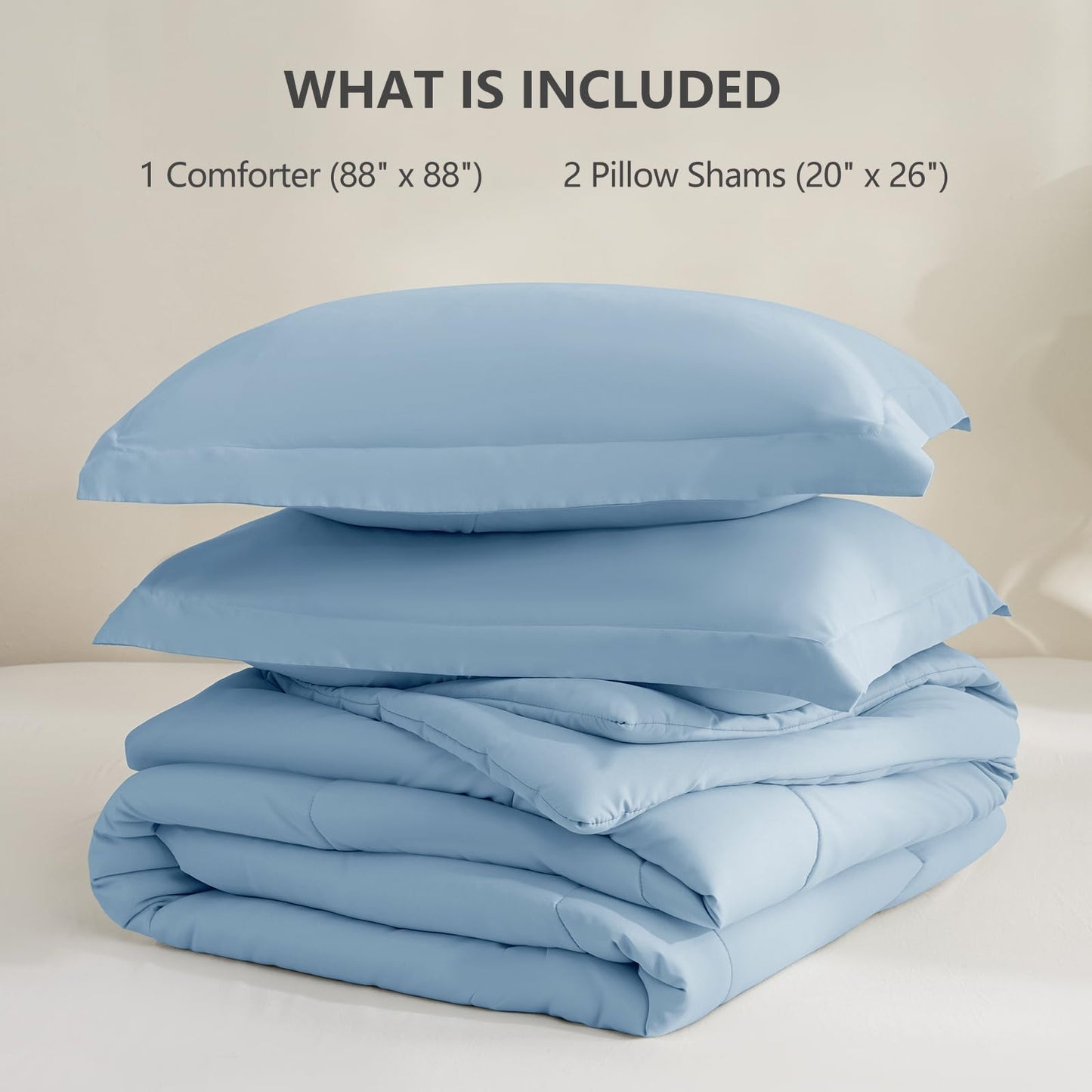 CozyLux Queen Comforter Set - 270GSM Baby Blue Bedding Sets for All Seasons, 3 Pieces Box Stitched Bed Set with 1 Down Alternative Comforter and 2 Pillow Shams, Soft, Lightweight, Breathable
